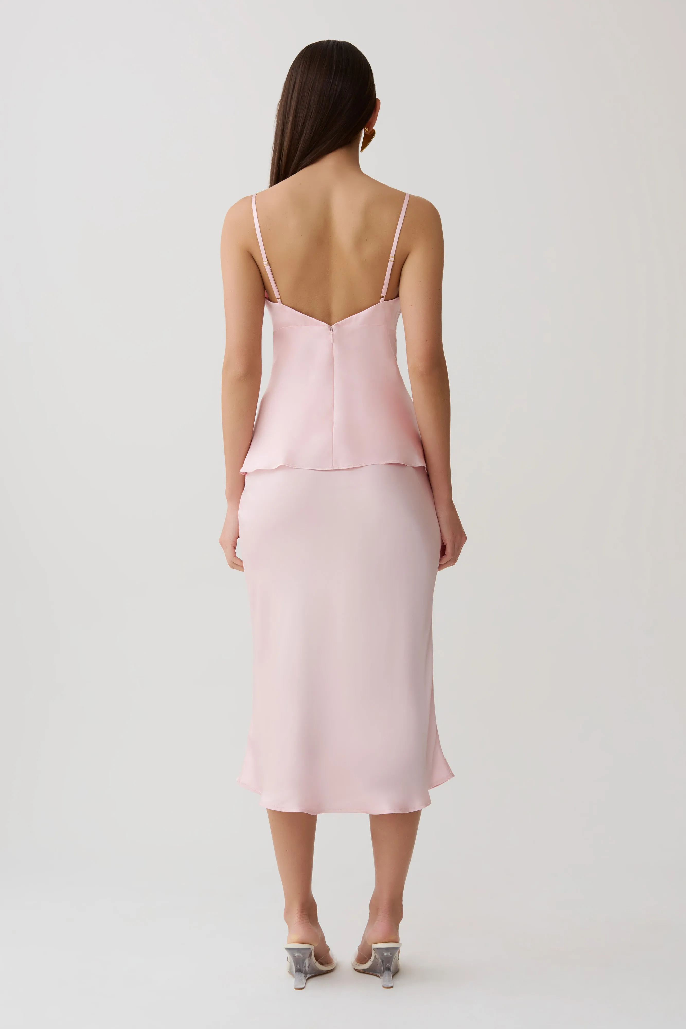 Hattie Satin Midi Skirt - Pale Pink sold by Meshki product image thumbnail 2