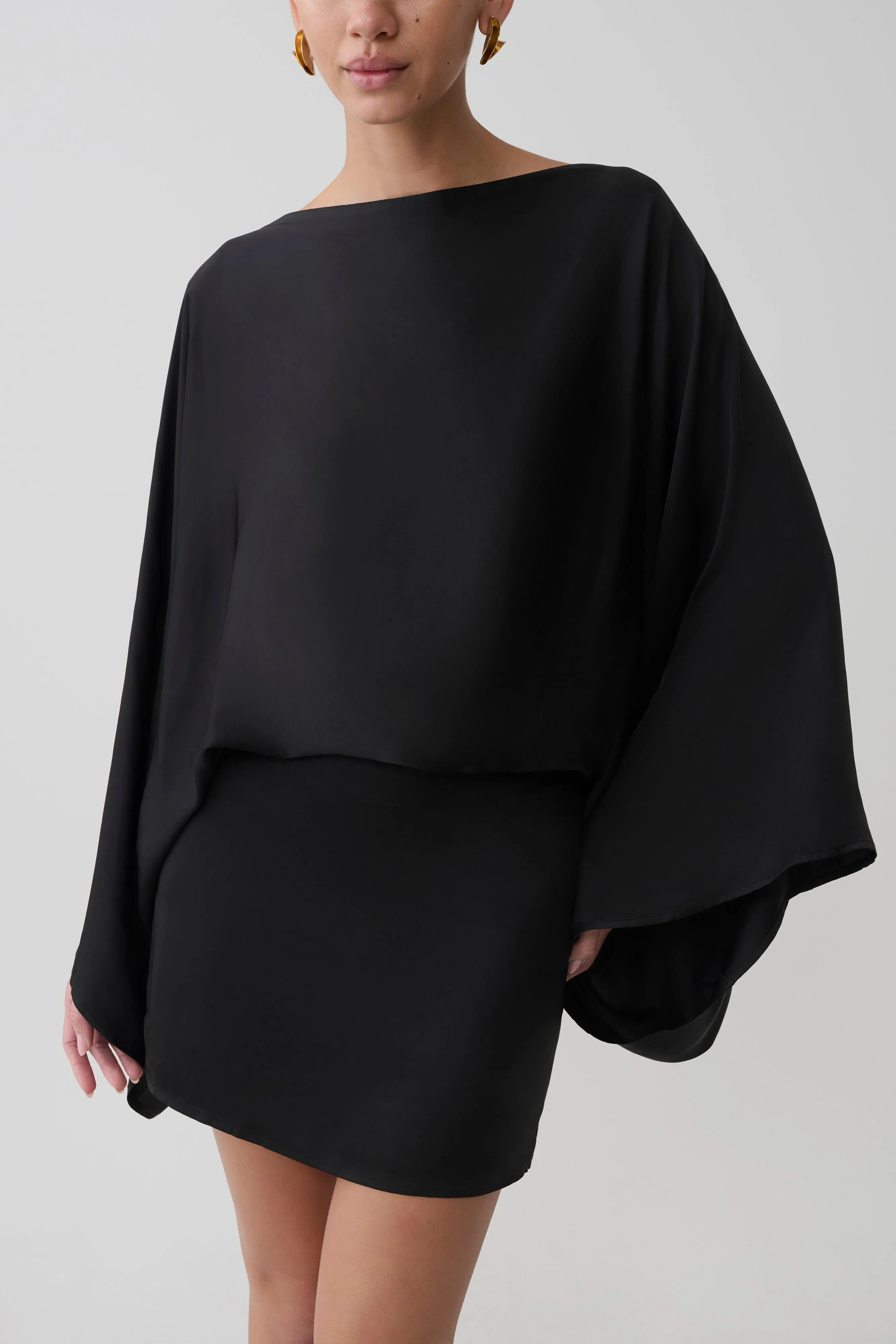 Anoushka Cowl Back Satin Mini Dress - Black sold by Meshki product image thumbnail 2