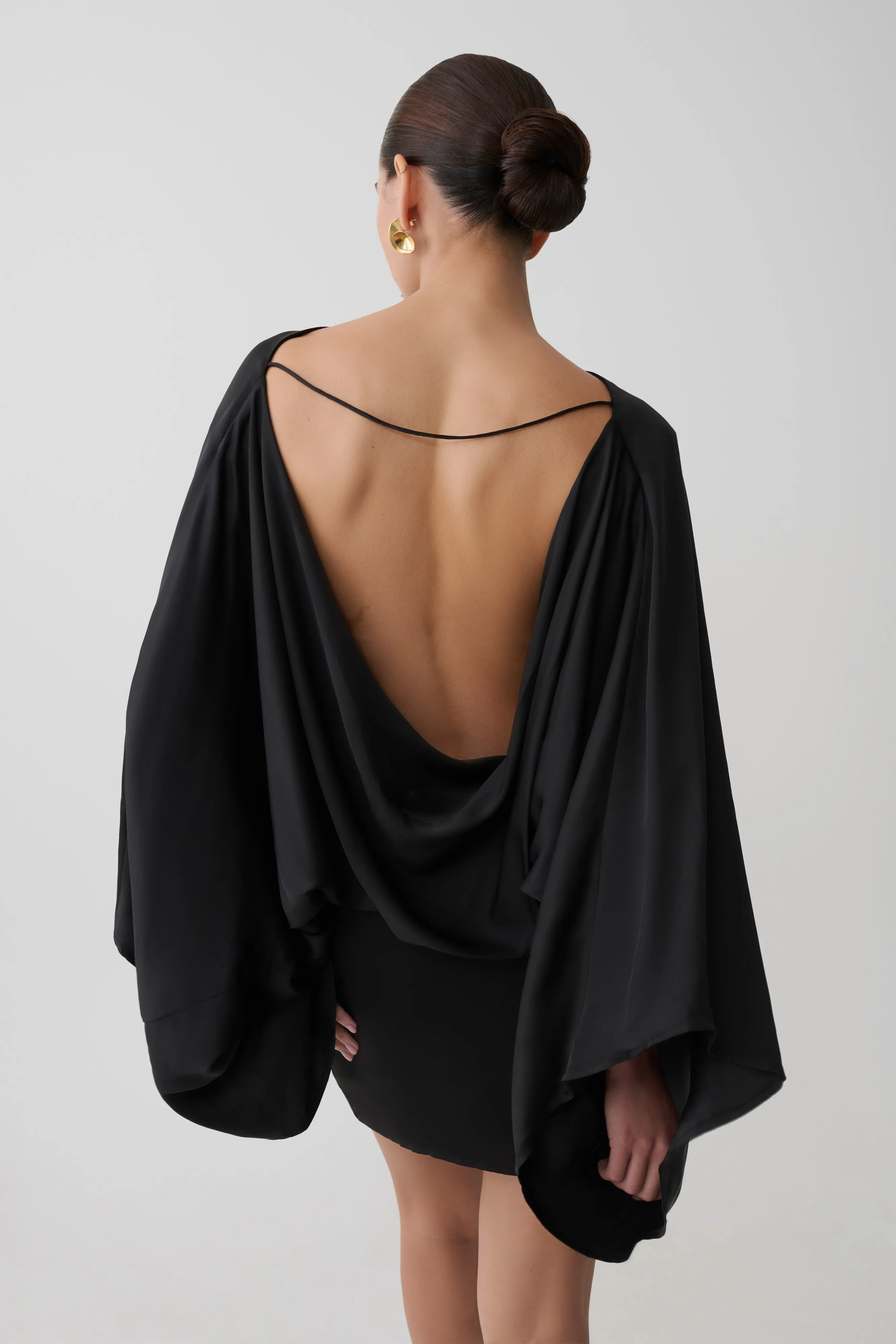 Anoushka Cowl Back Satin Mini Dress - Black sold by Meshki product image thumbnail 3