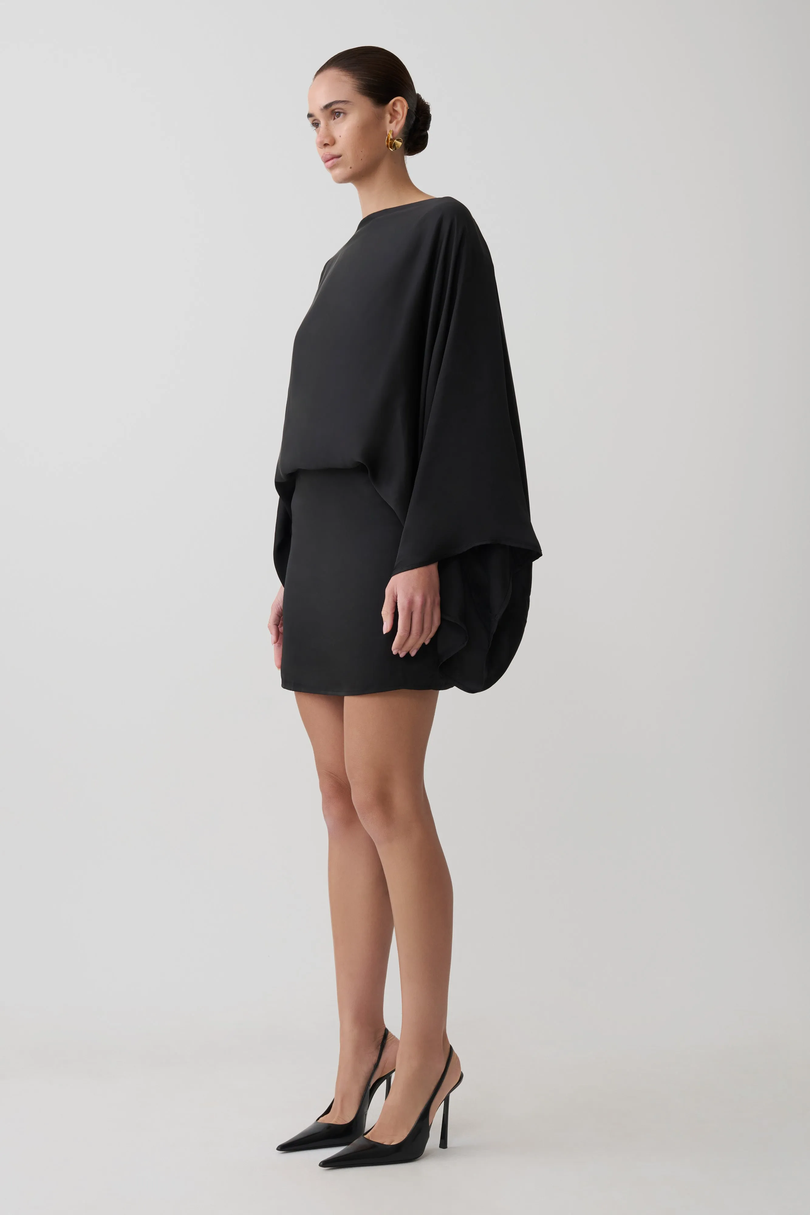 Anoushka Cowl Back Satin Mini Dress - Black sold by Meshki product image thumbnail 4