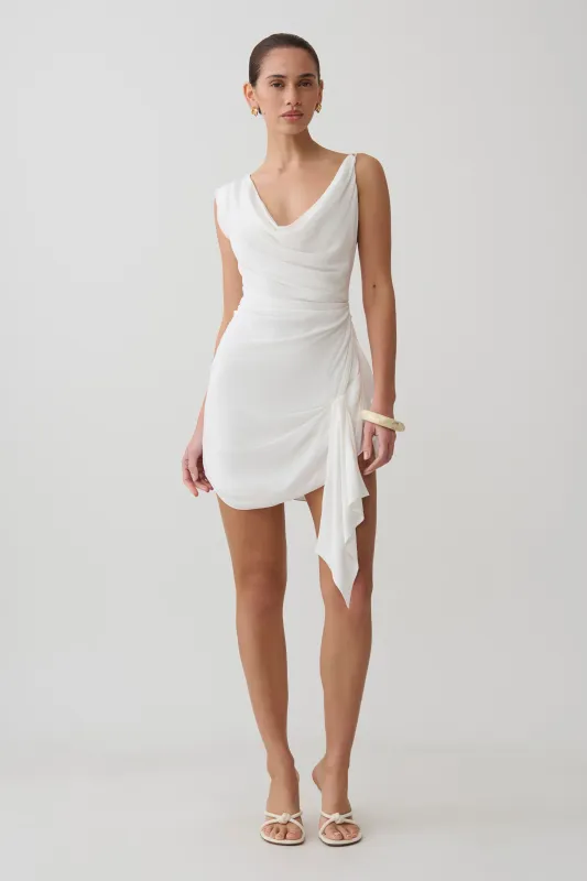 Lucile Cowl Drape Satin Mini Dress - White made by Meshki