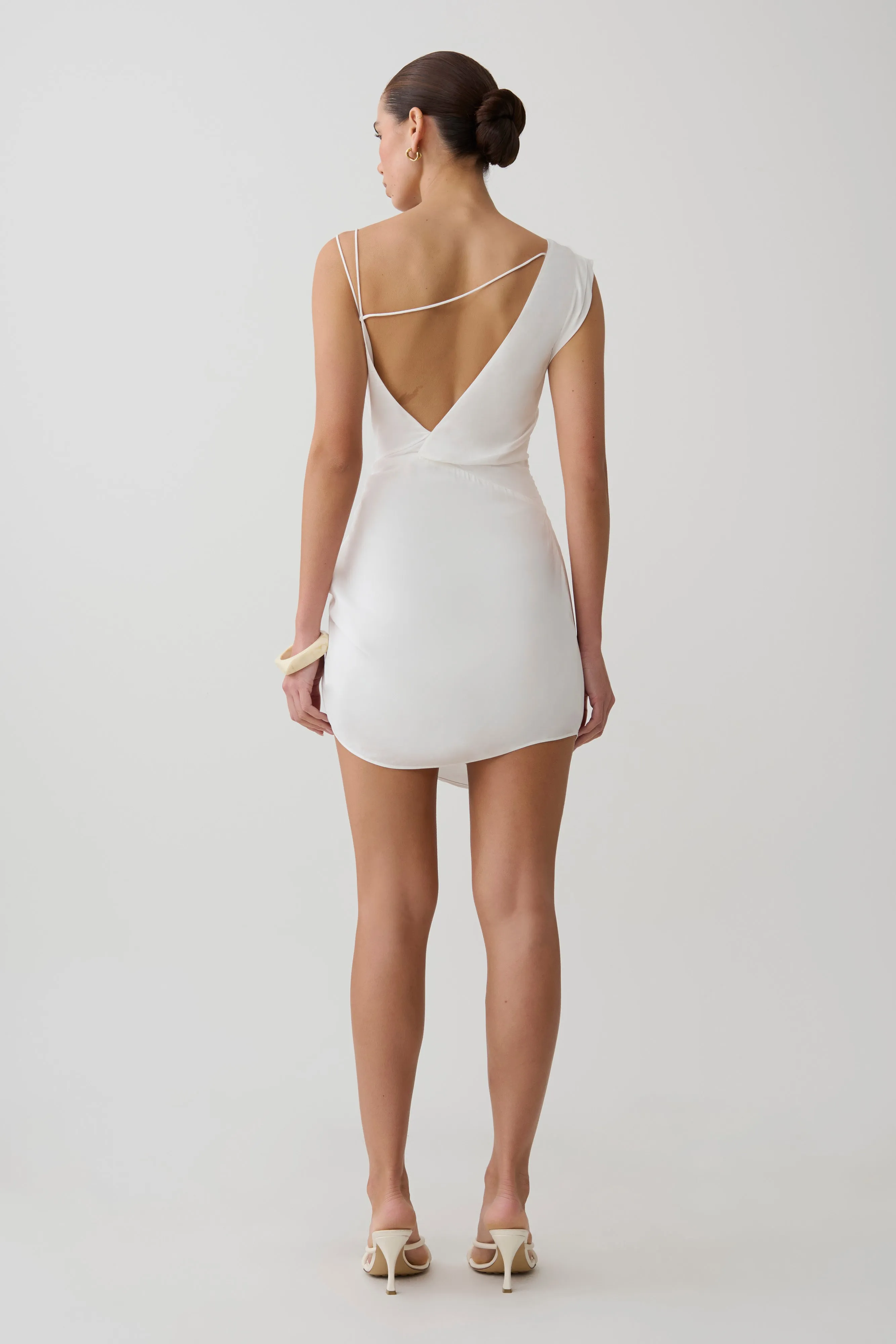 Lucile Cowl Drape Satin Mini Dress - White sold by Meshki product image thumbnail 2