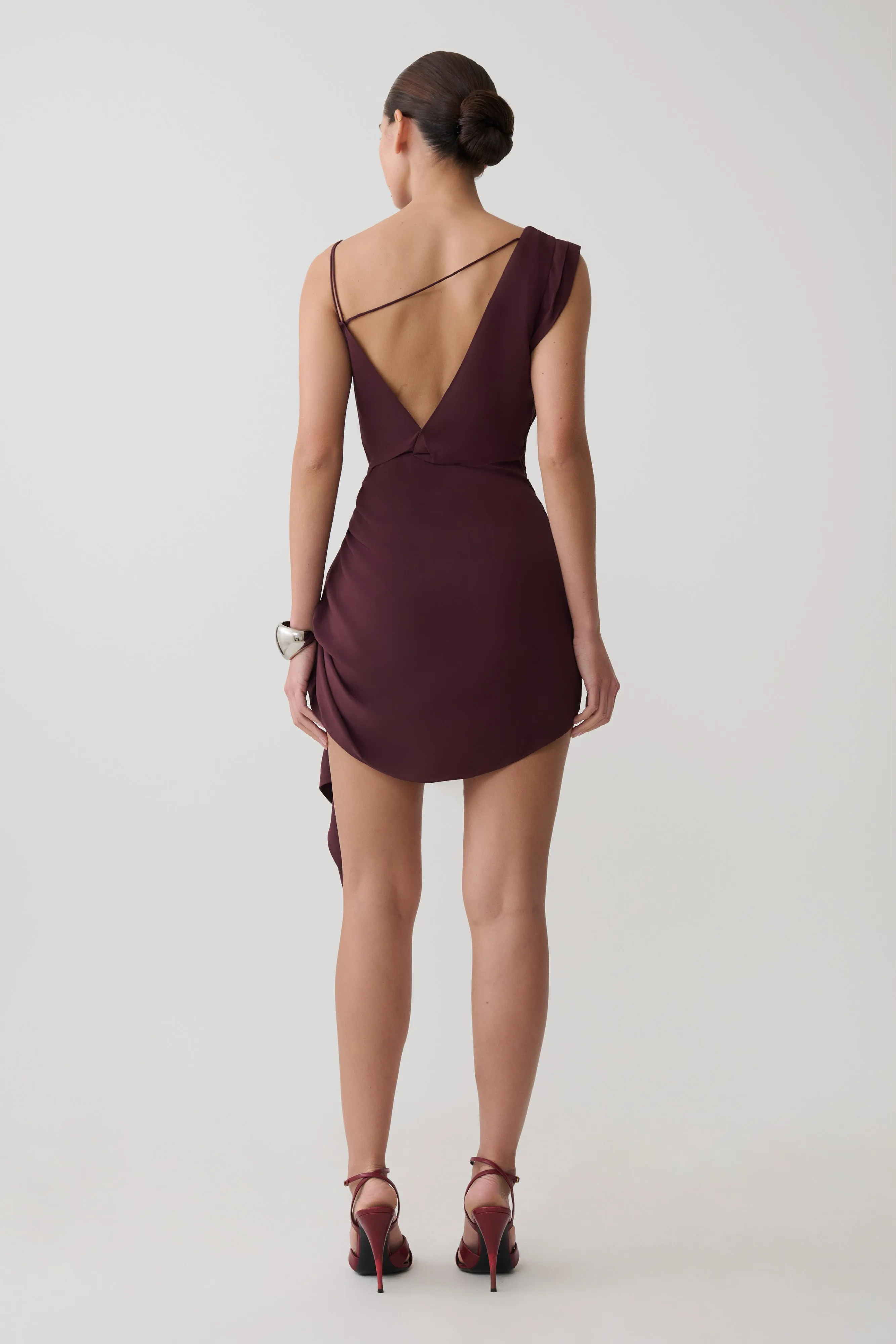 Lucile Cowl Drape Satin Mini Dress - Plum sold by Meshki product image thumbnail 2