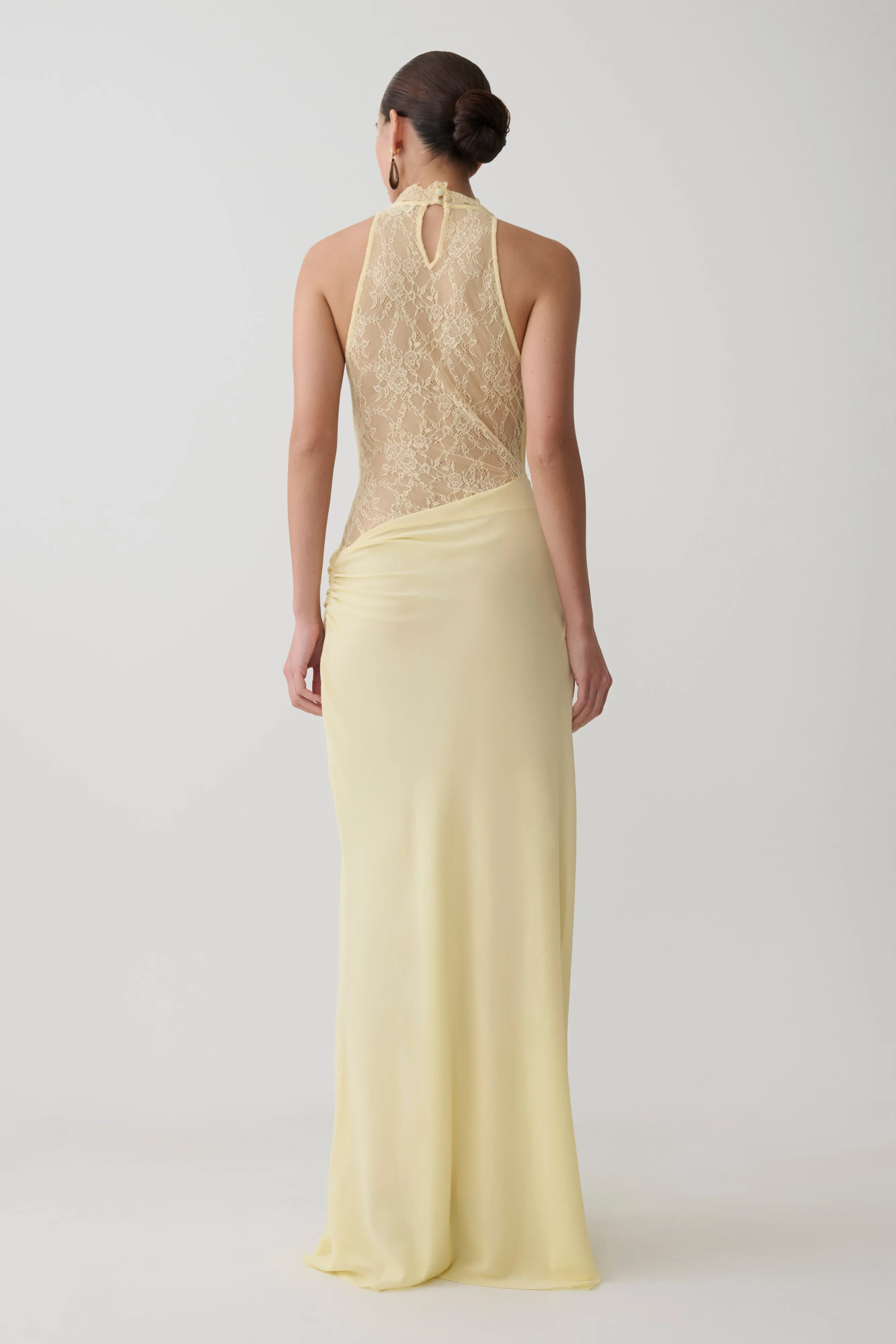 Arra Chiffon And Lace Halter Maxi Dress - Lemon sold by Meshki product image thumbnail 2