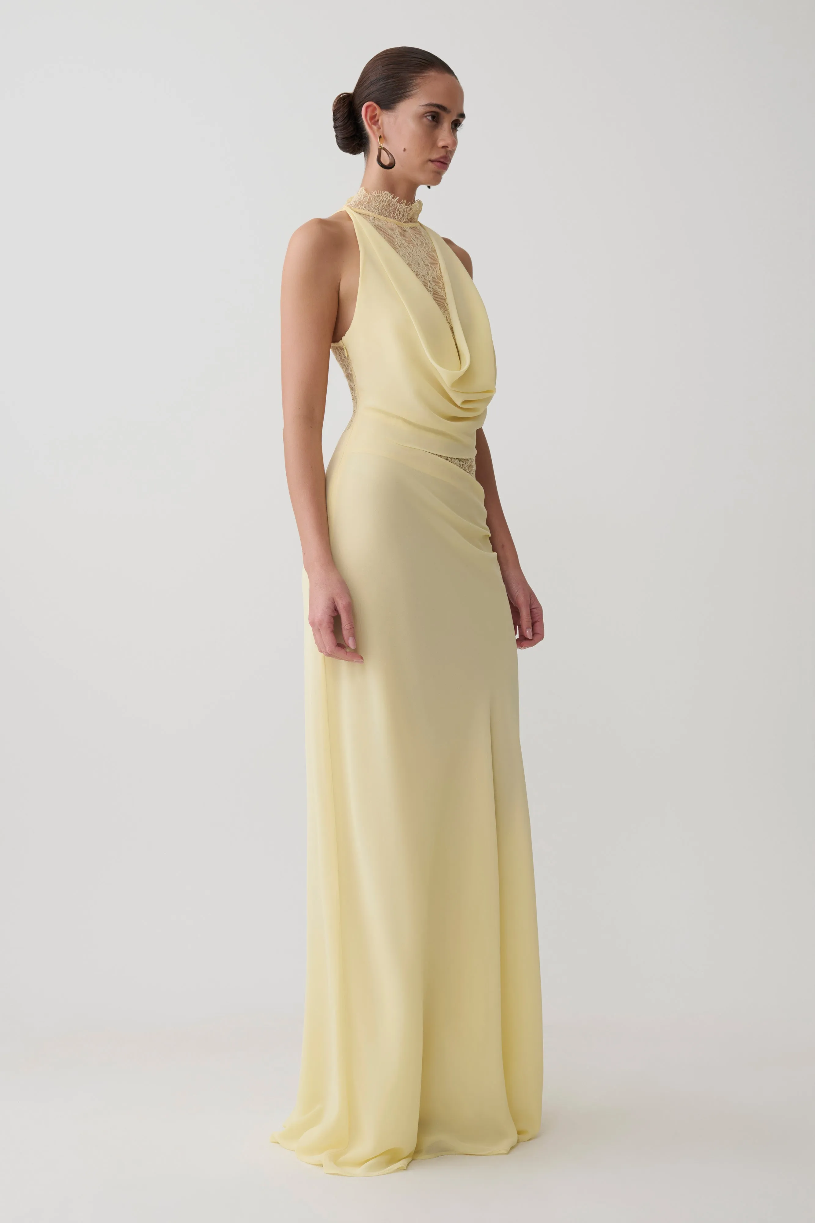 Arra Chiffon And Lace Halter Maxi Dress - Lemon sold by Meshki product image thumbnail 4