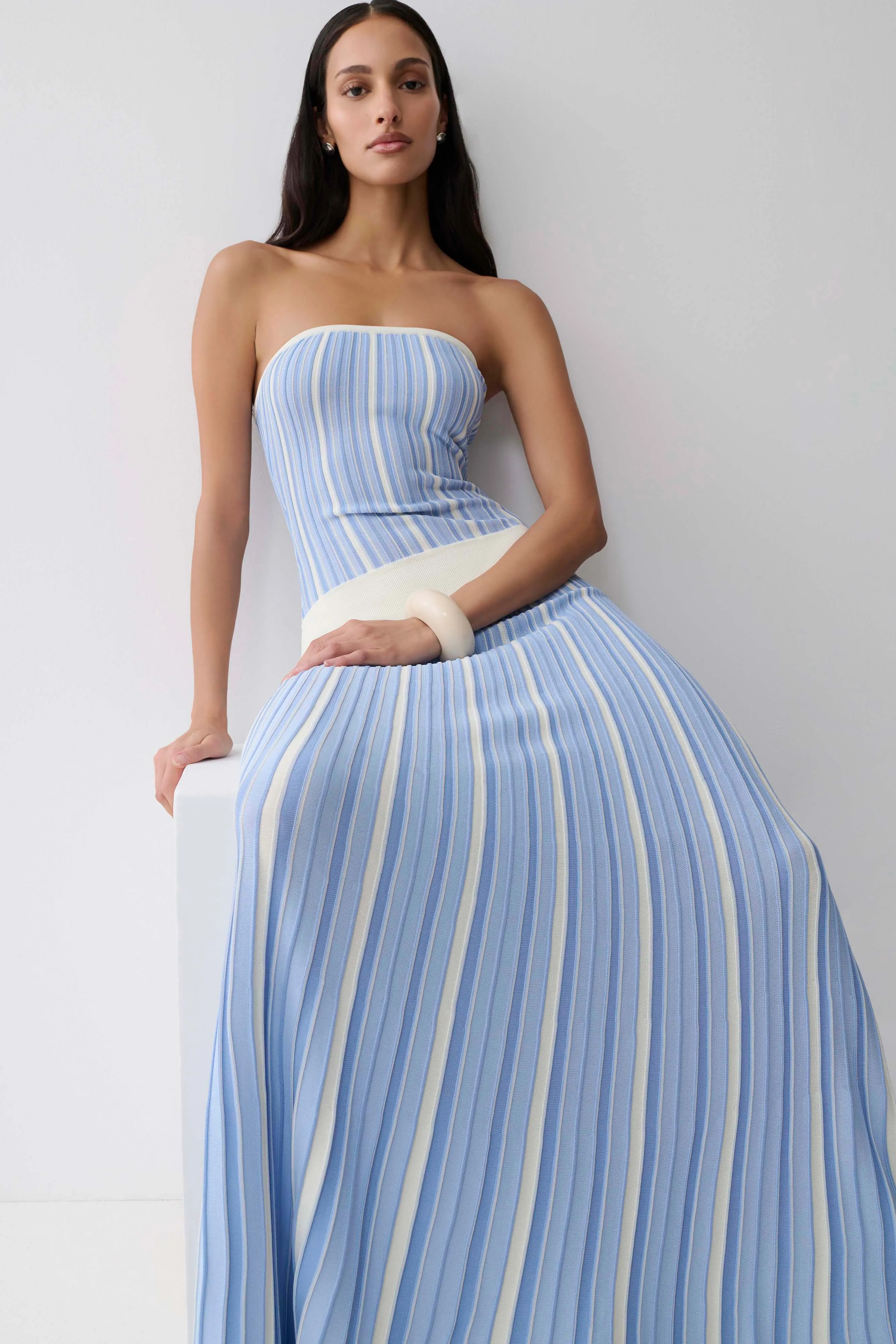 Joyce Stripe Maxi Knit Dress - Blue sold by Meshki product image thumbnail 3