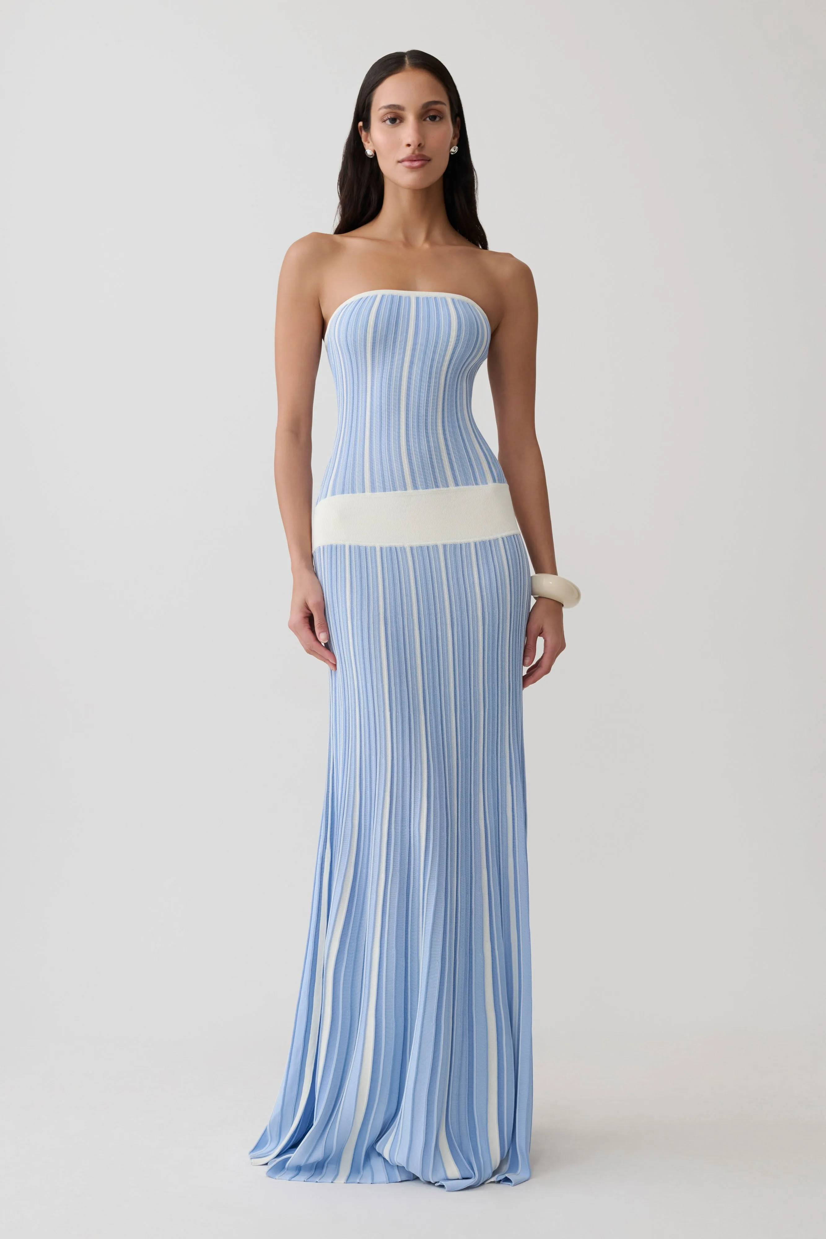 Joyce Stripe Maxi Knit Dress - Blue sold by Meshki