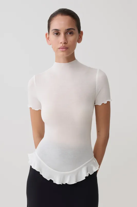 Nira Short Sleeve Ruffle Top - White made by Meshki