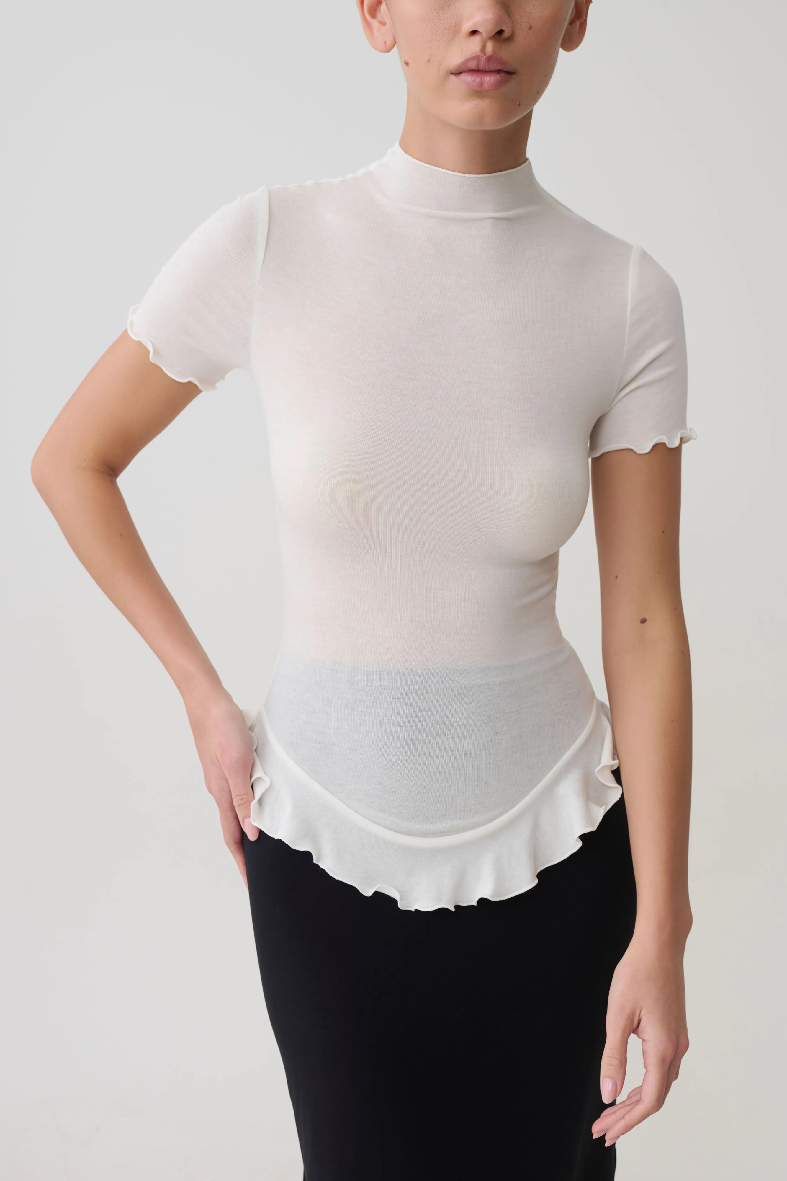 Nira Short Sleeve Ruffle Top - White sold by Meshki product image thumbnail 3
