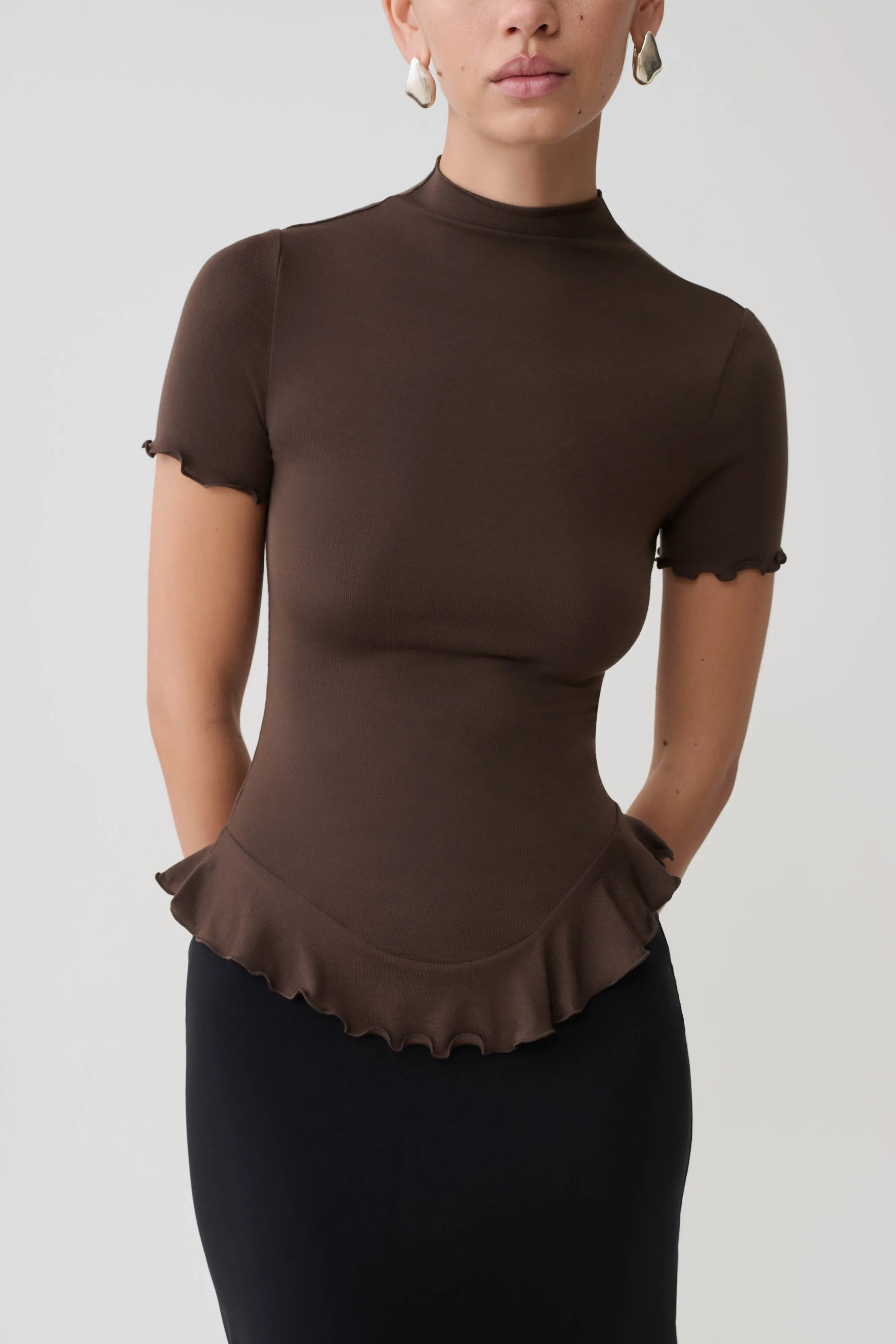 Nira Short Sleeve Ruffle Top - Dark Chocolate sold by Meshki product image thumbnail 3