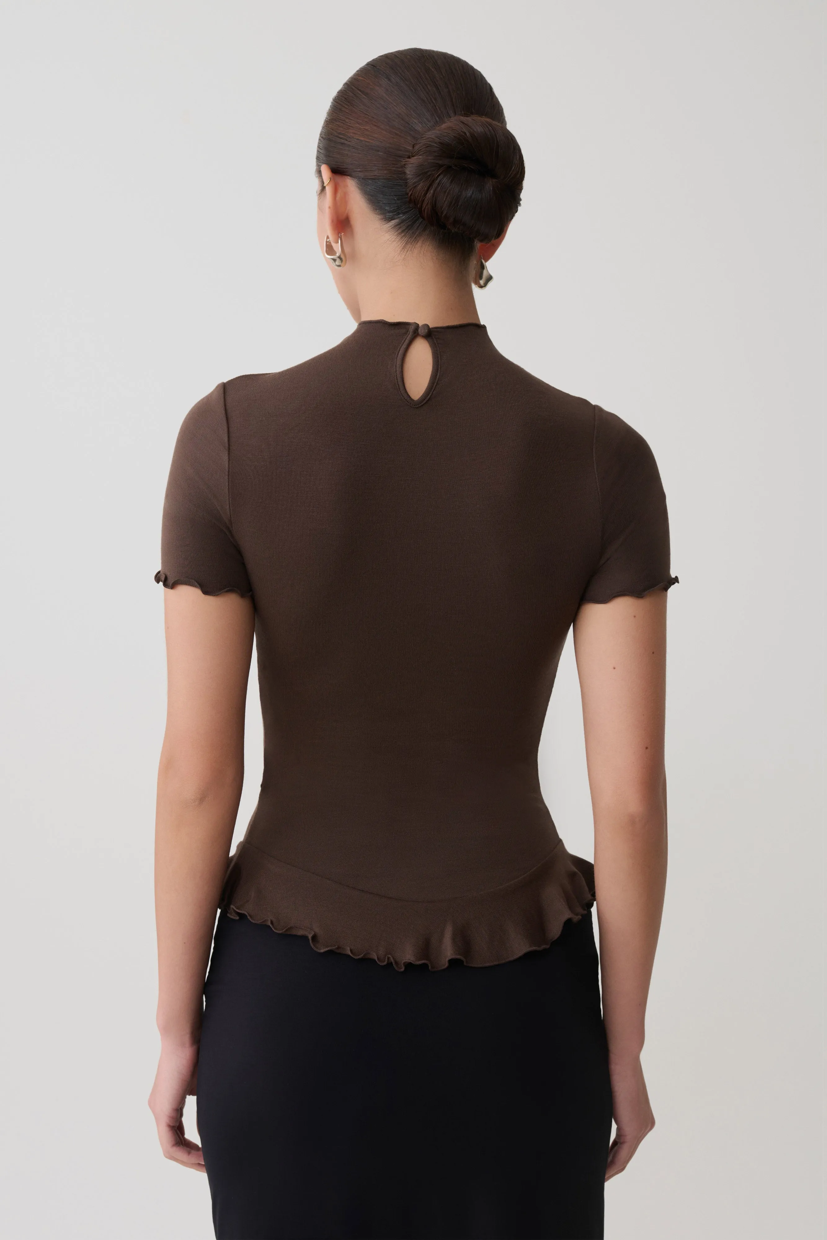 Nira Short Sleeve Ruffle Top - Dark Chocolate sold by Meshki product image thumbnail 2