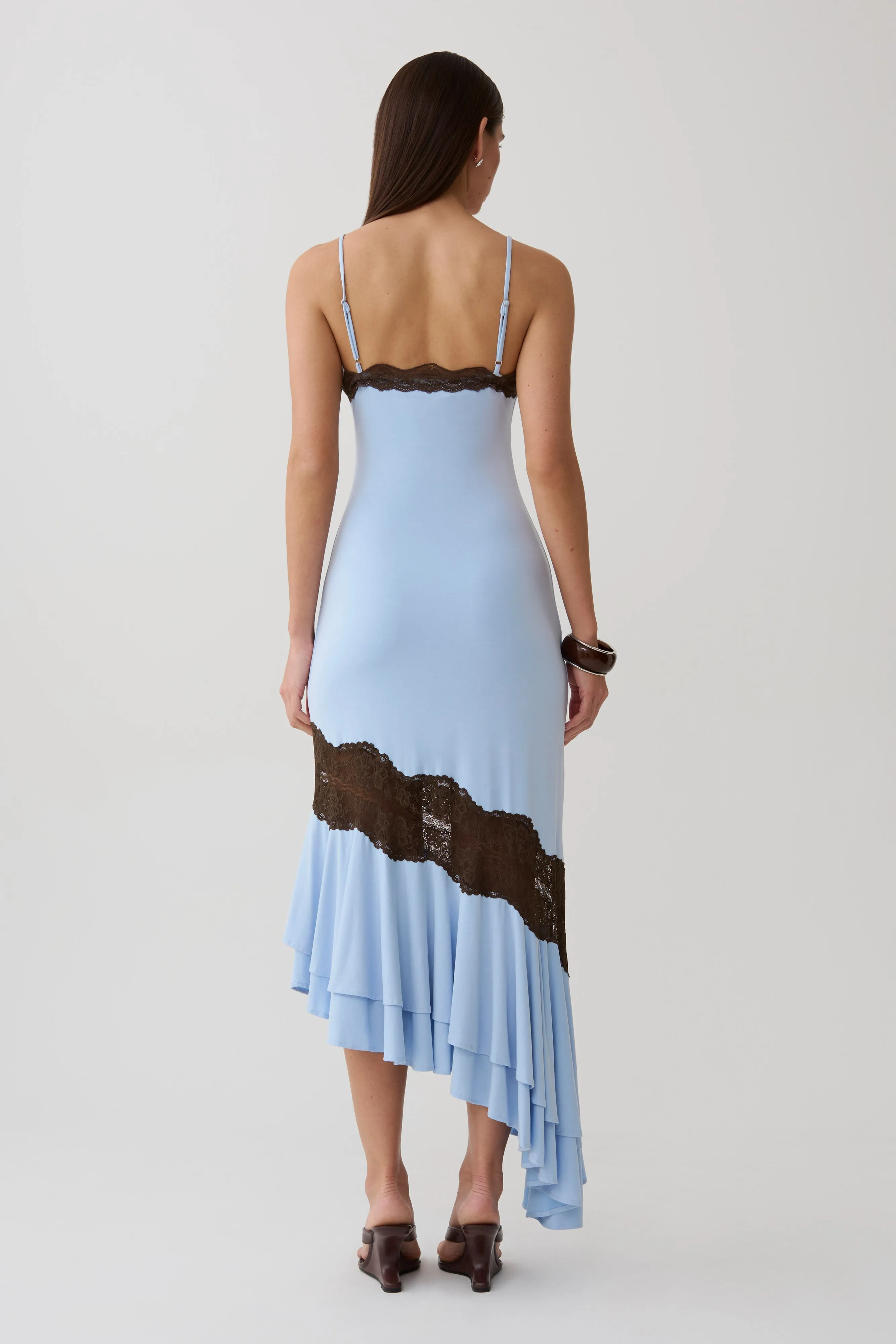 Annis Frilled Hem Lace Midi Dress - Cornflower/Chocolate sold by Meshki product image thumbnail 2