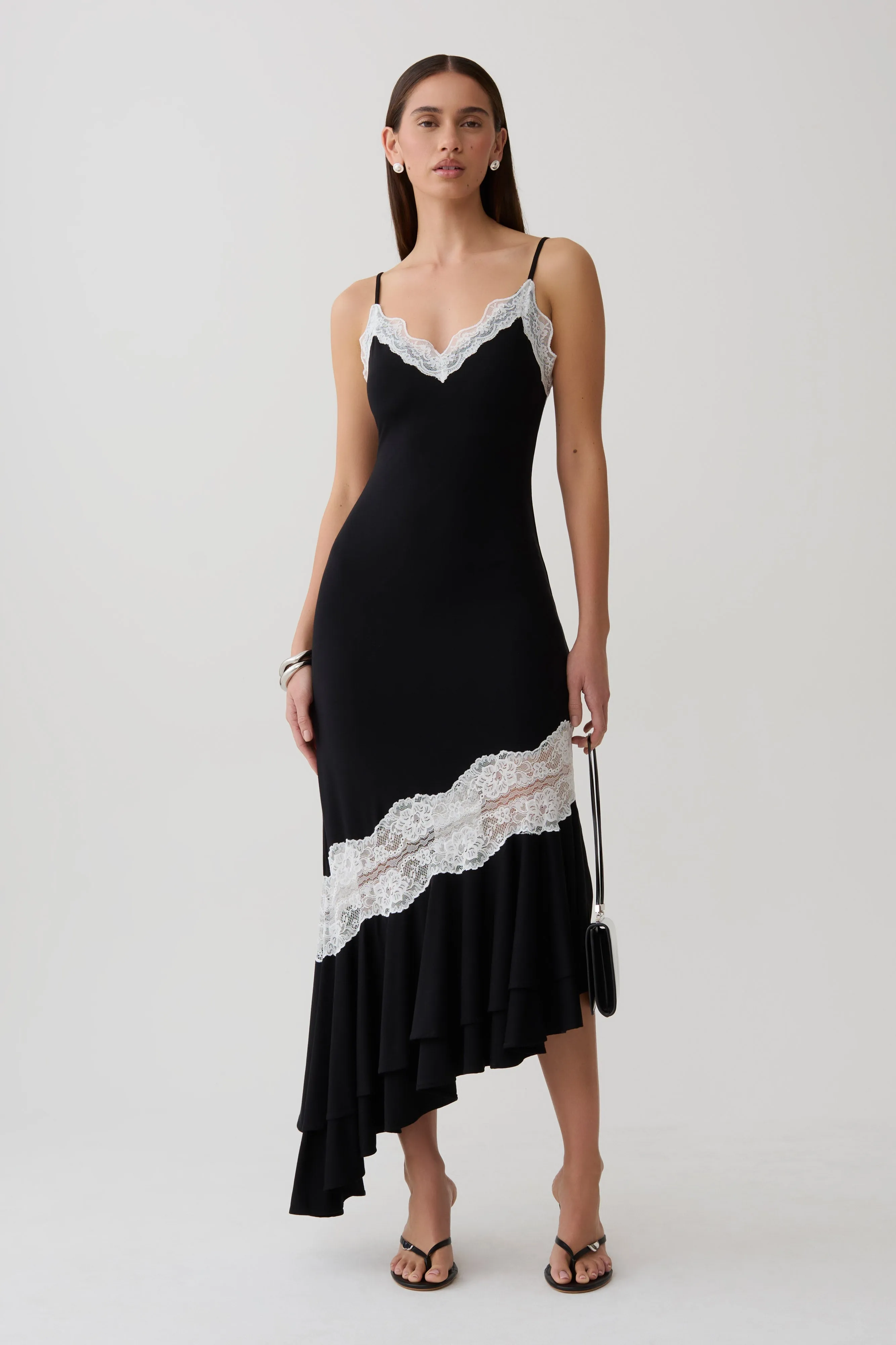 Annis Frilled Hem Lace Midi Dress - Black/White sold by Meshki product image thumbnail 5