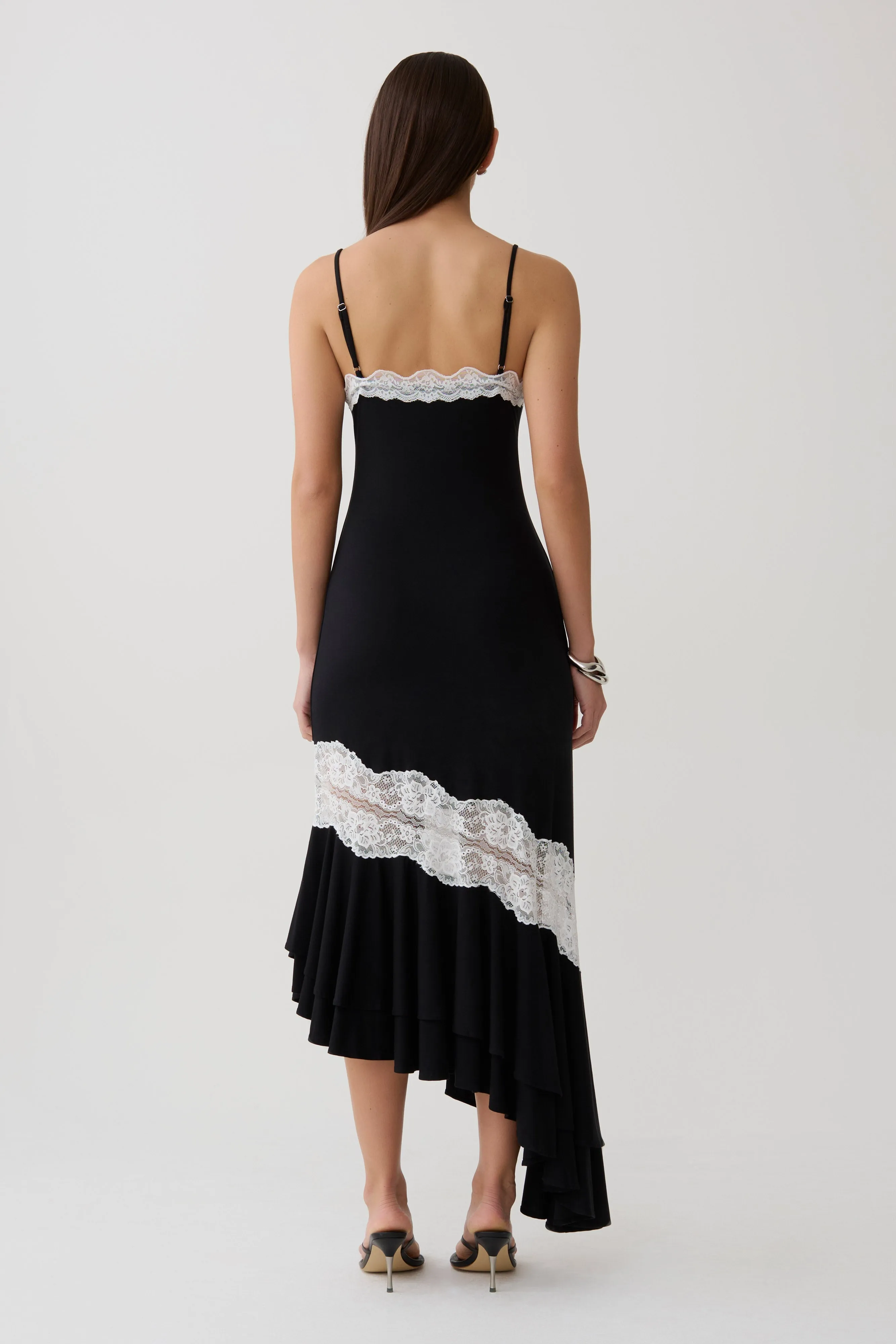 Annis Frilled Hem Lace Midi Dress - Black/White sold by Meshki product image thumbnail 2