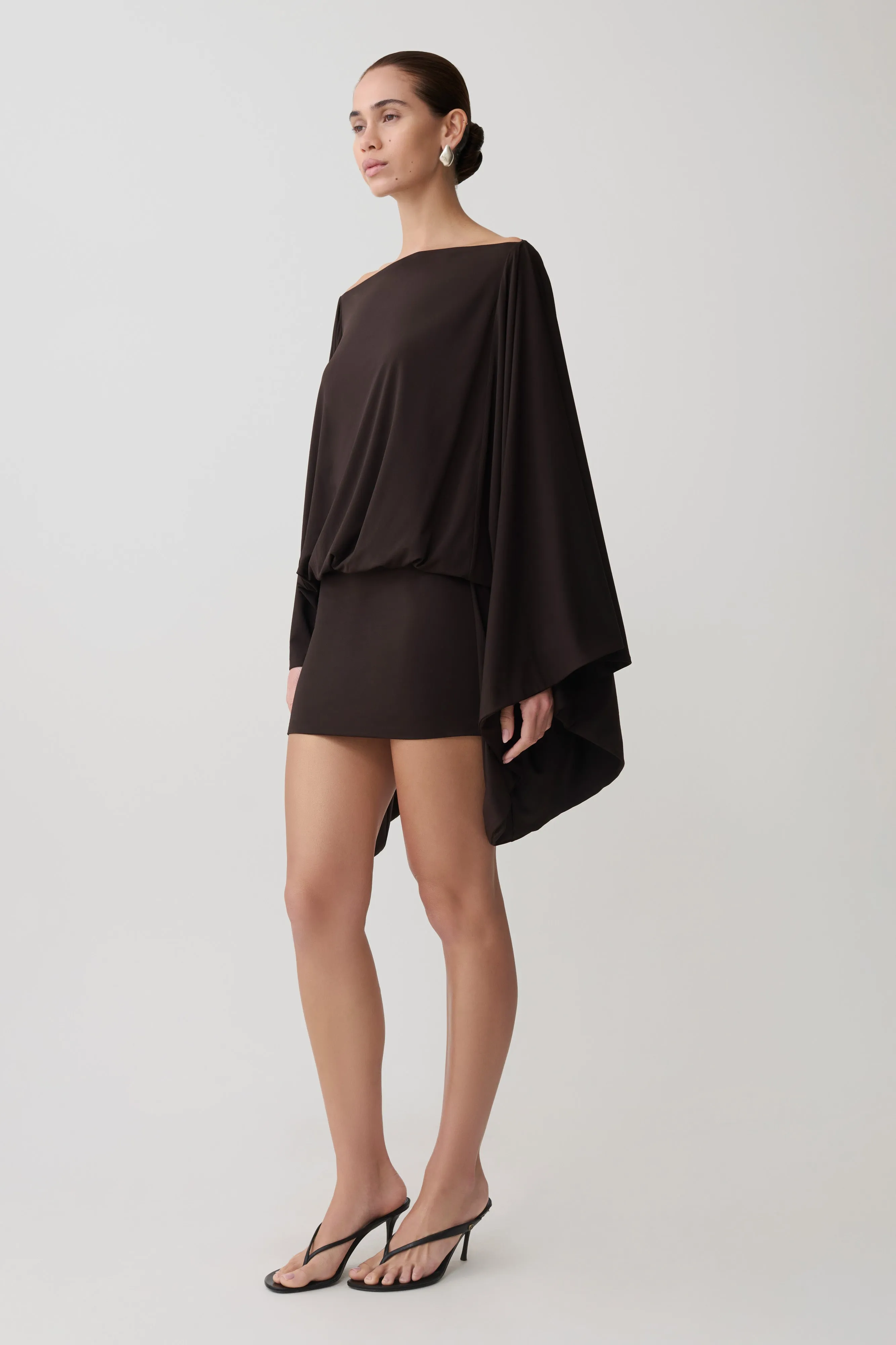 Jessy Draped Mini Dress - Dark Chocolate sold by Meshki product image thumbnail 4