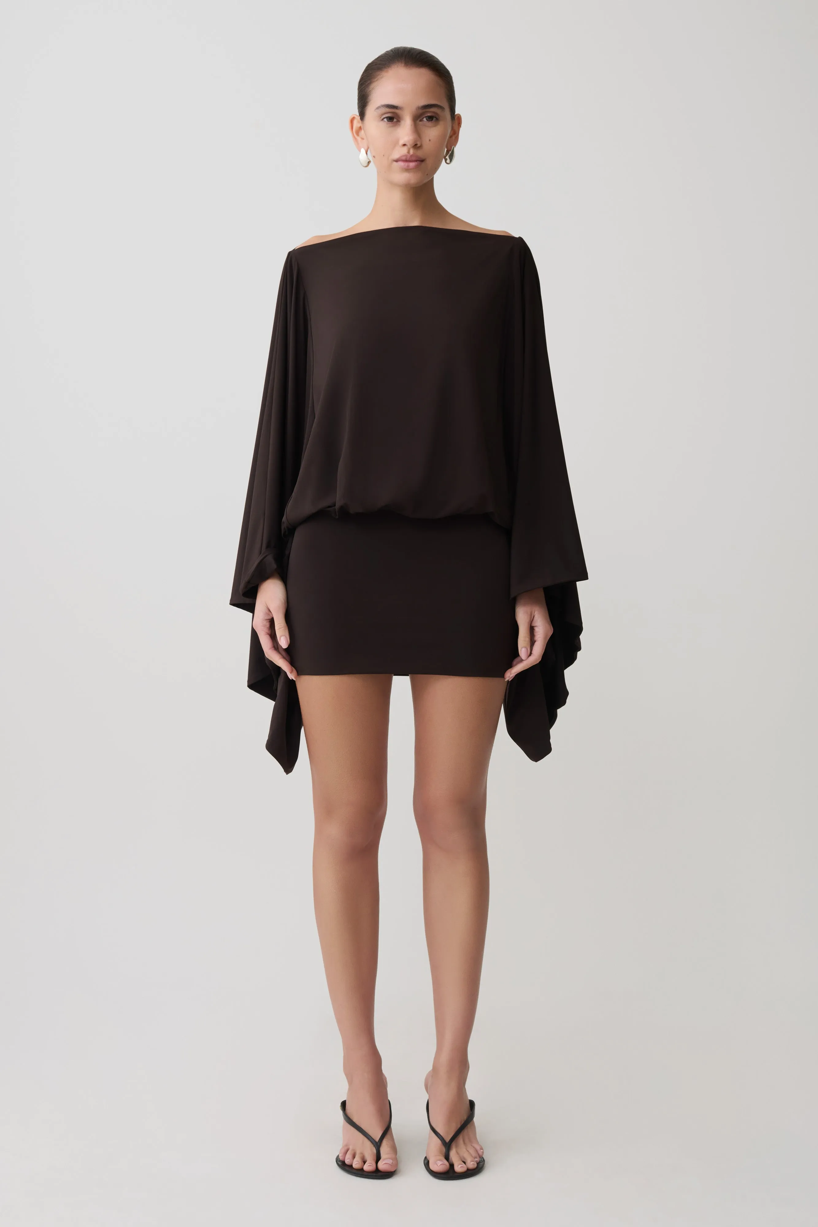 Jessy Draped Mini Dress - Dark Chocolate sold by Meshki