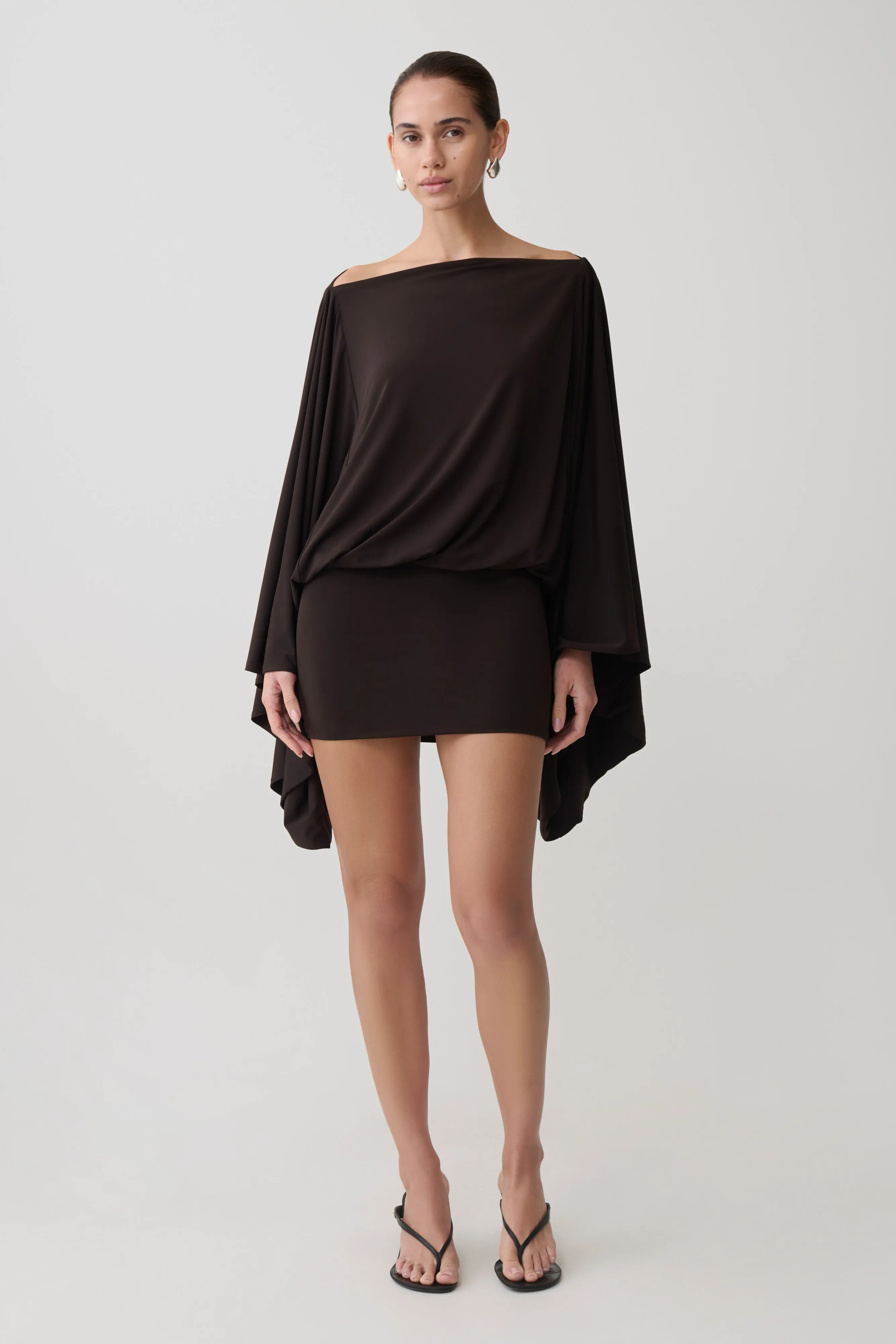 Jessy Draped Mini Dress - Dark Chocolate sold by Meshki product image thumbnail 5
