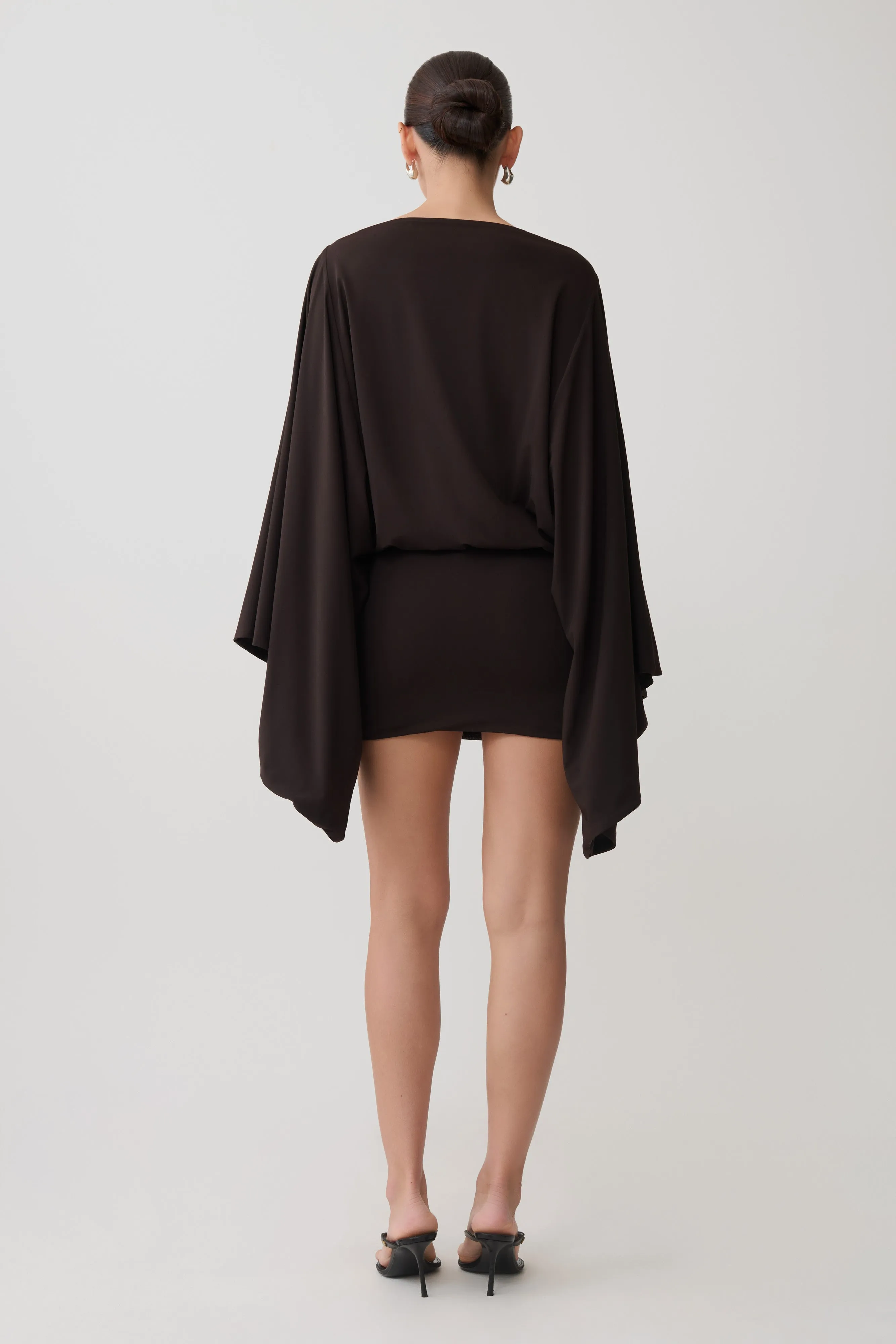 Jessy Draped Mini Dress - Dark Chocolate sold by Meshki product image thumbnail 2