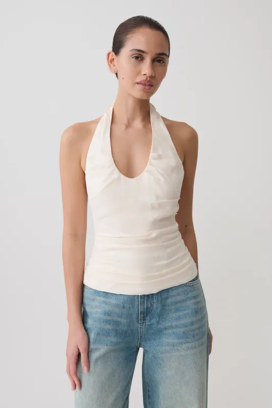 Daniela Ruched Halter Top - Ivory made by Meshki