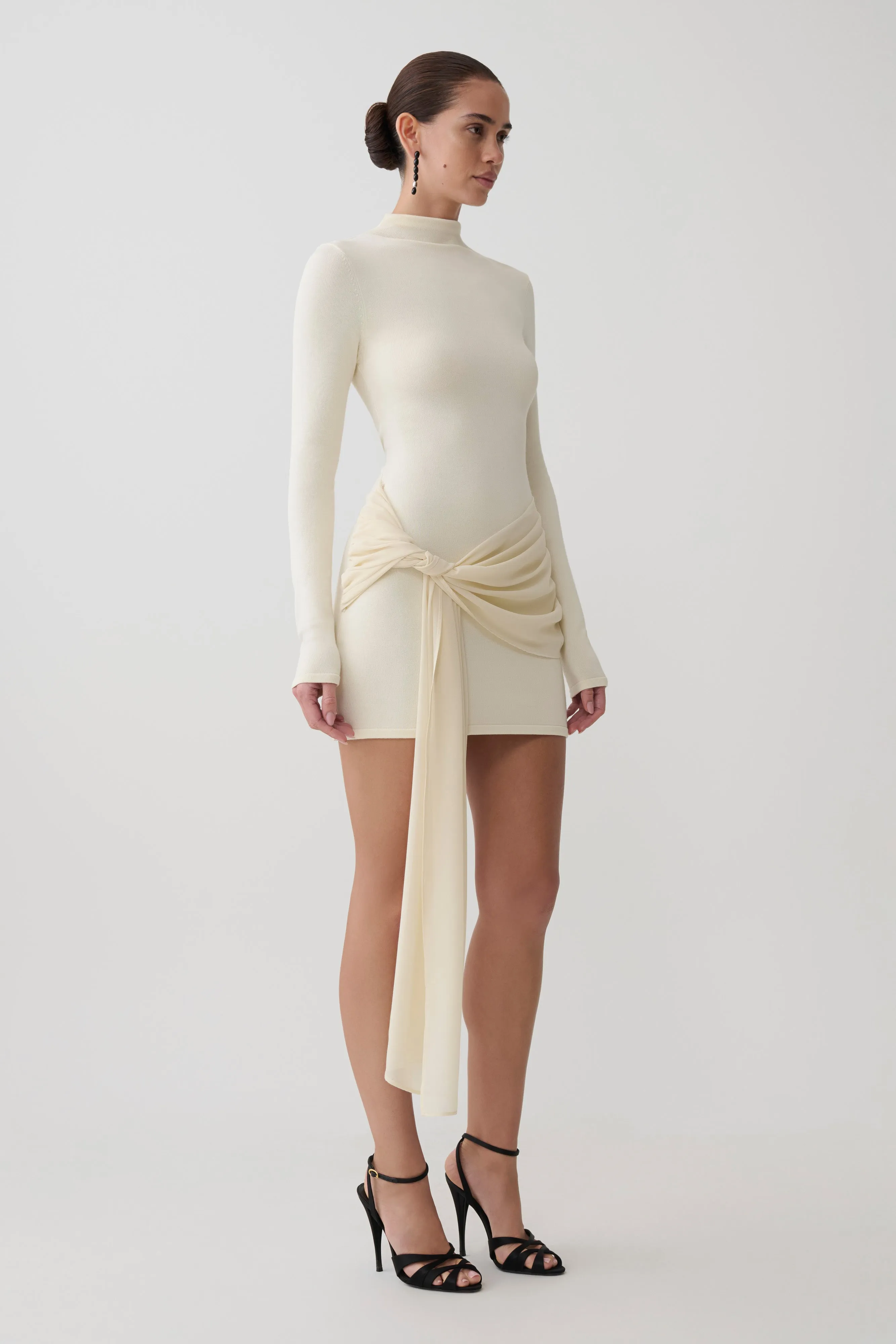 Grayson Knit Chiffon Mini Dress - Buttercream sold by Meshki product image thumbnail 4