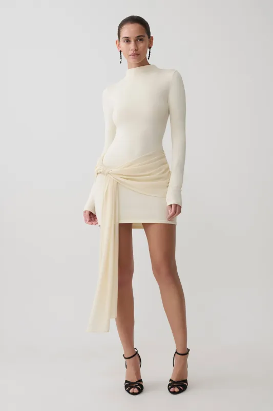 Grayson Knit Chiffon Mini Dress - Buttercream made by Meshki