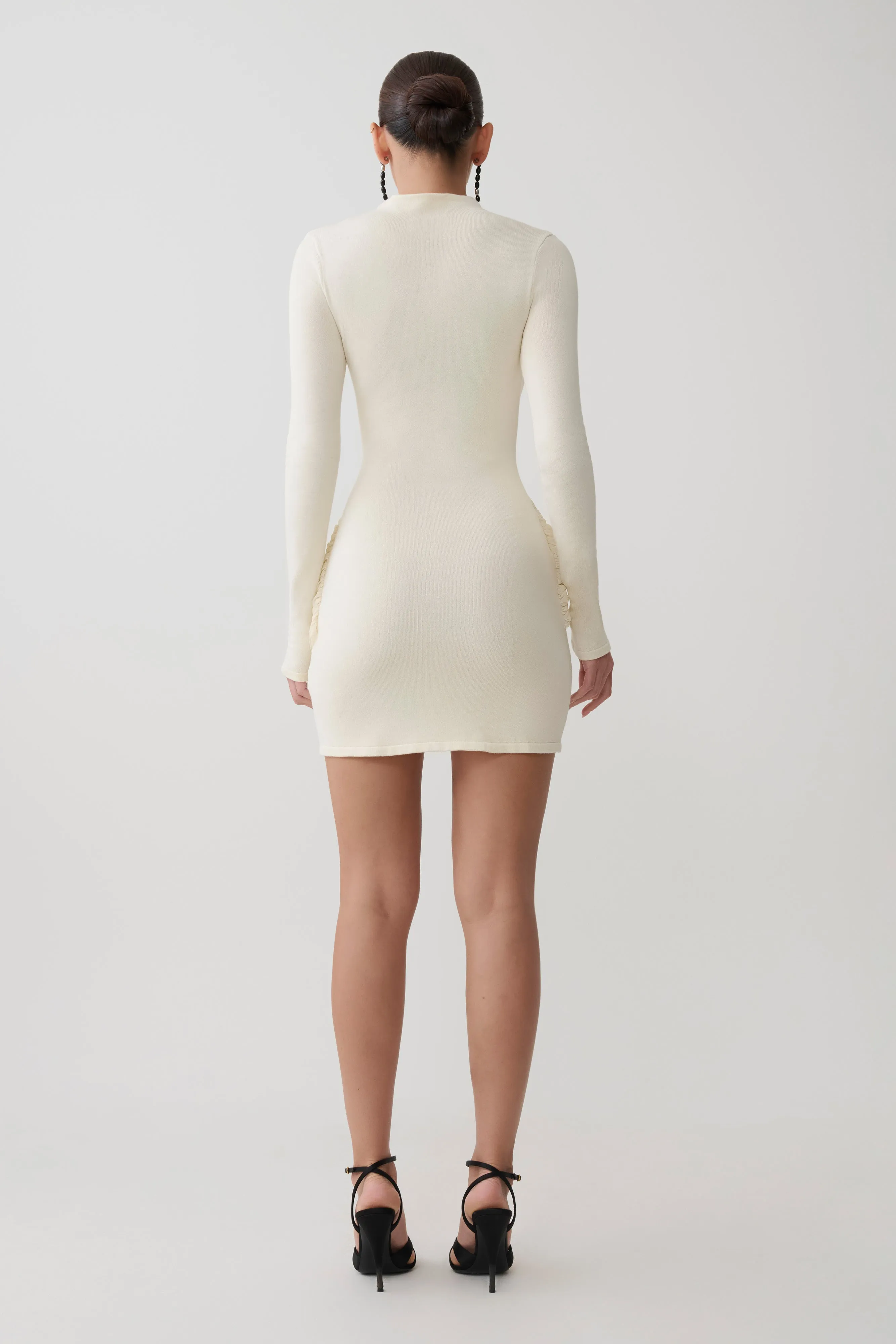 Grayson Knit Chiffon Mini Dress - Buttercream sold by Meshki product image thumbnail 2