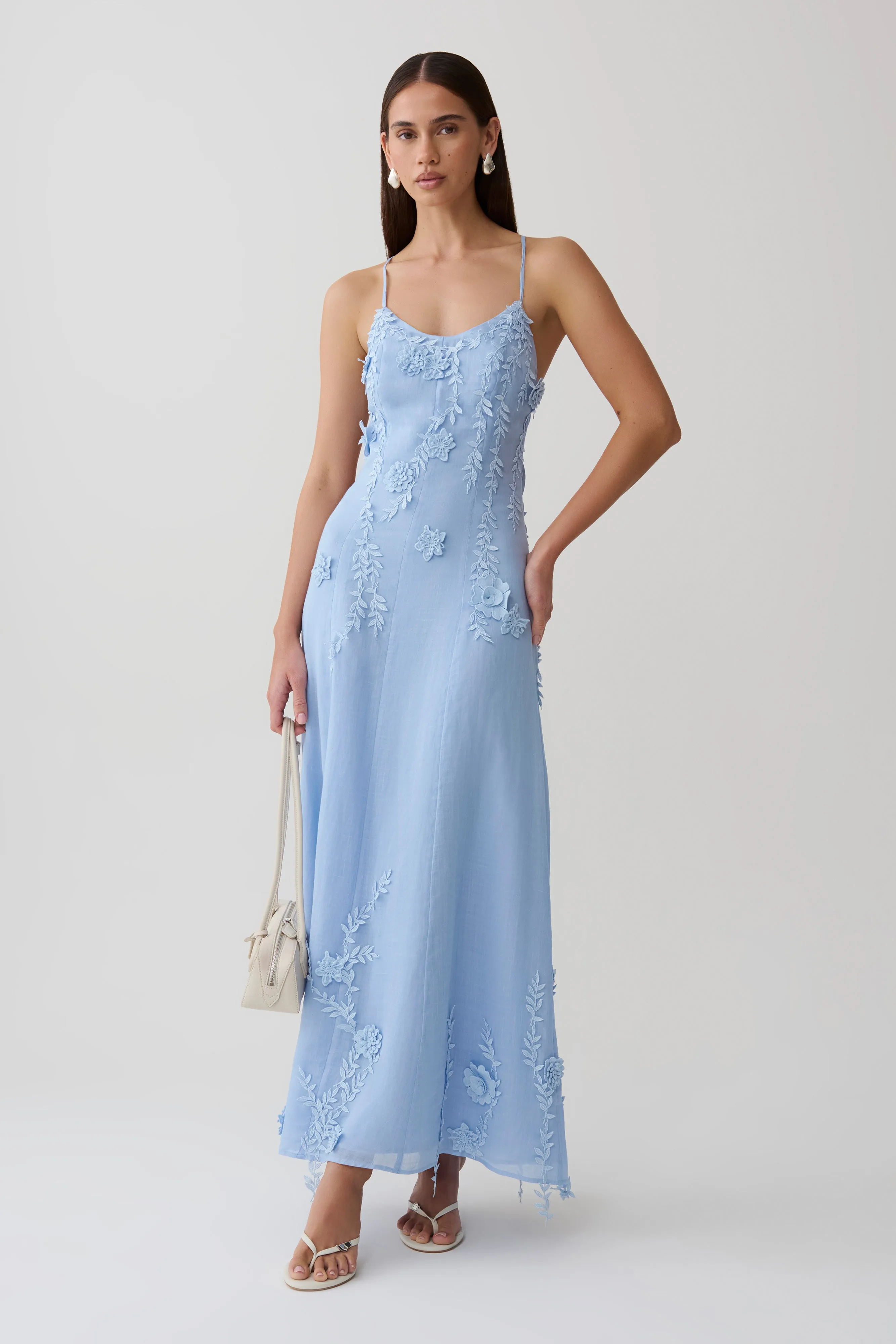 Odette Floral Lace Midi Dress - Pale Blue sold by Meshki product image thumbnail 5