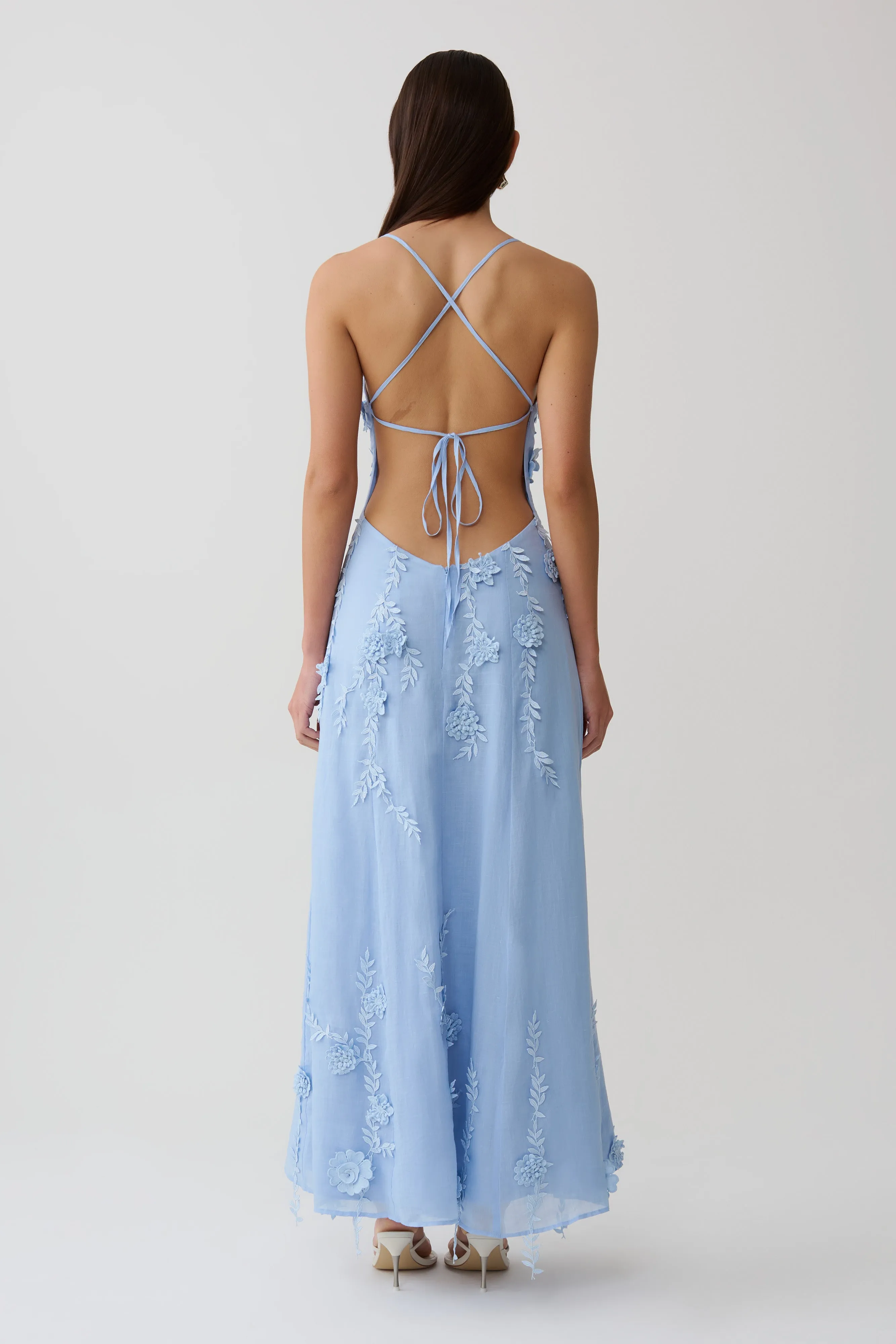 Odette Floral Lace Midi Dress - Pale Blue sold by Meshki product image thumbnail 2