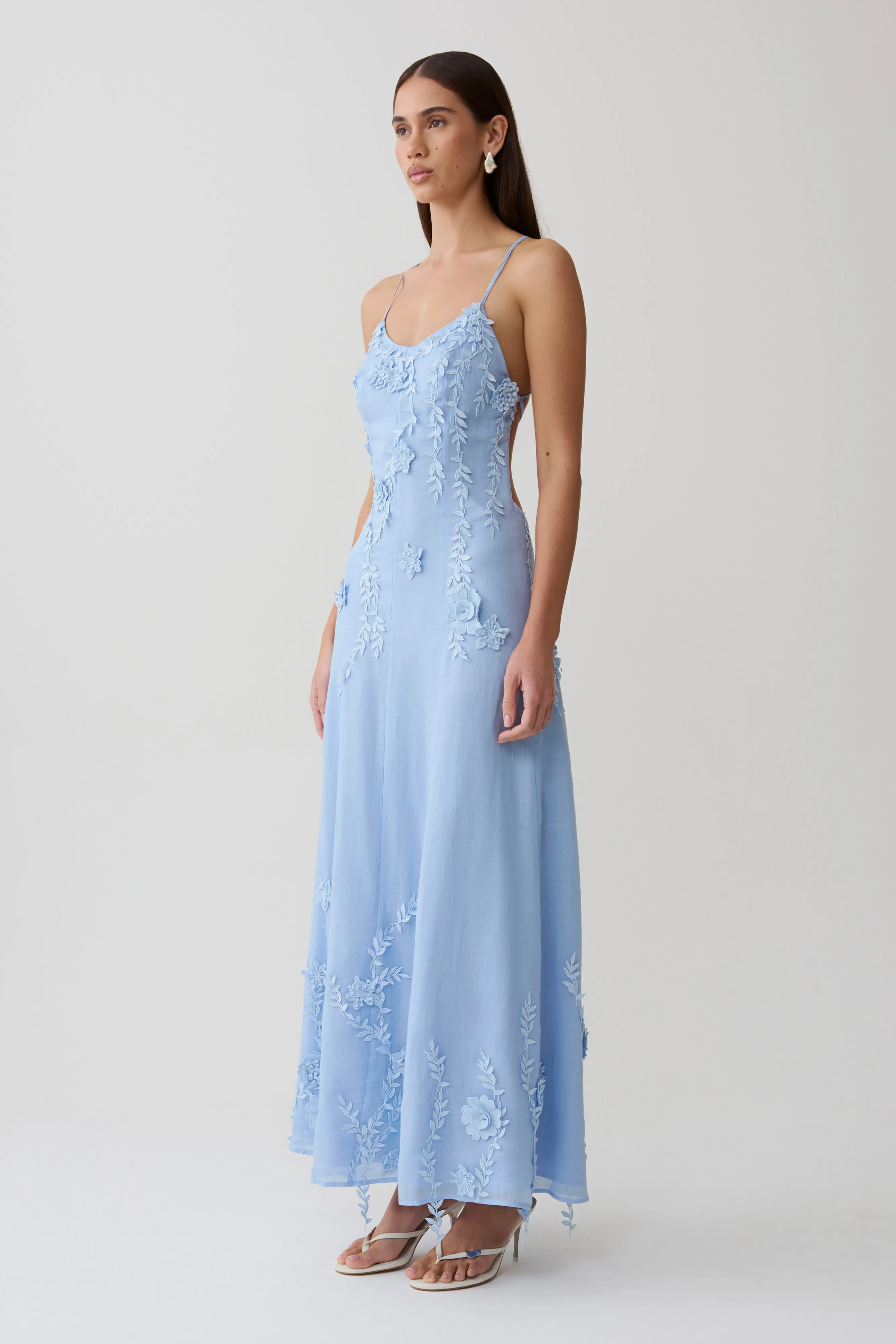 Odette Floral Lace Midi Dress - Pale Blue sold by Meshki product image thumbnail 4