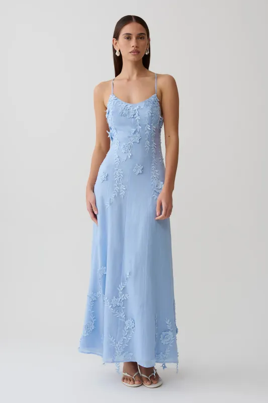 Odette Floral Lace Midi Dress - Pale Blue made by Meshki