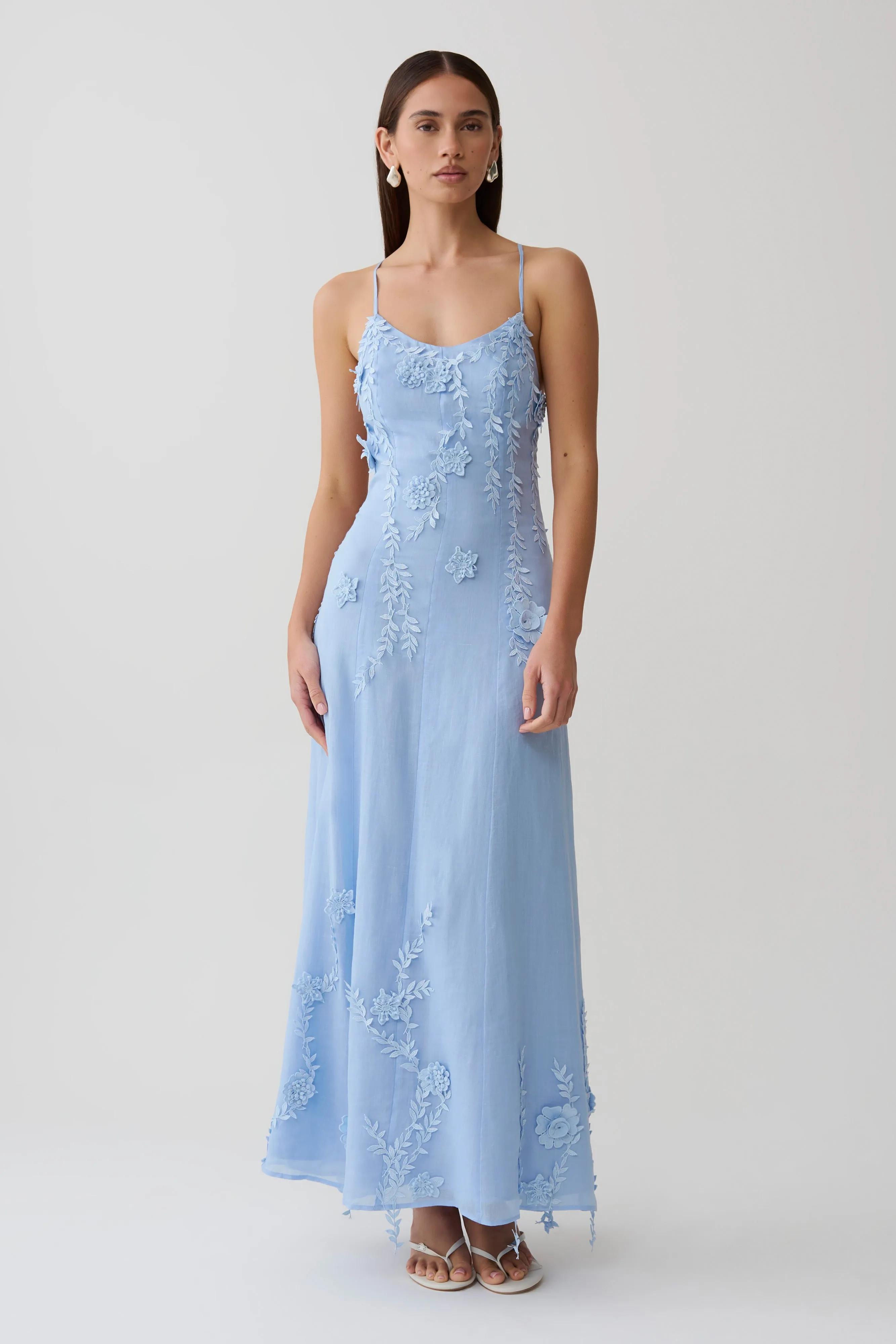 Odette Floral Lace Midi Dress - Pale Blue sold by Meshki