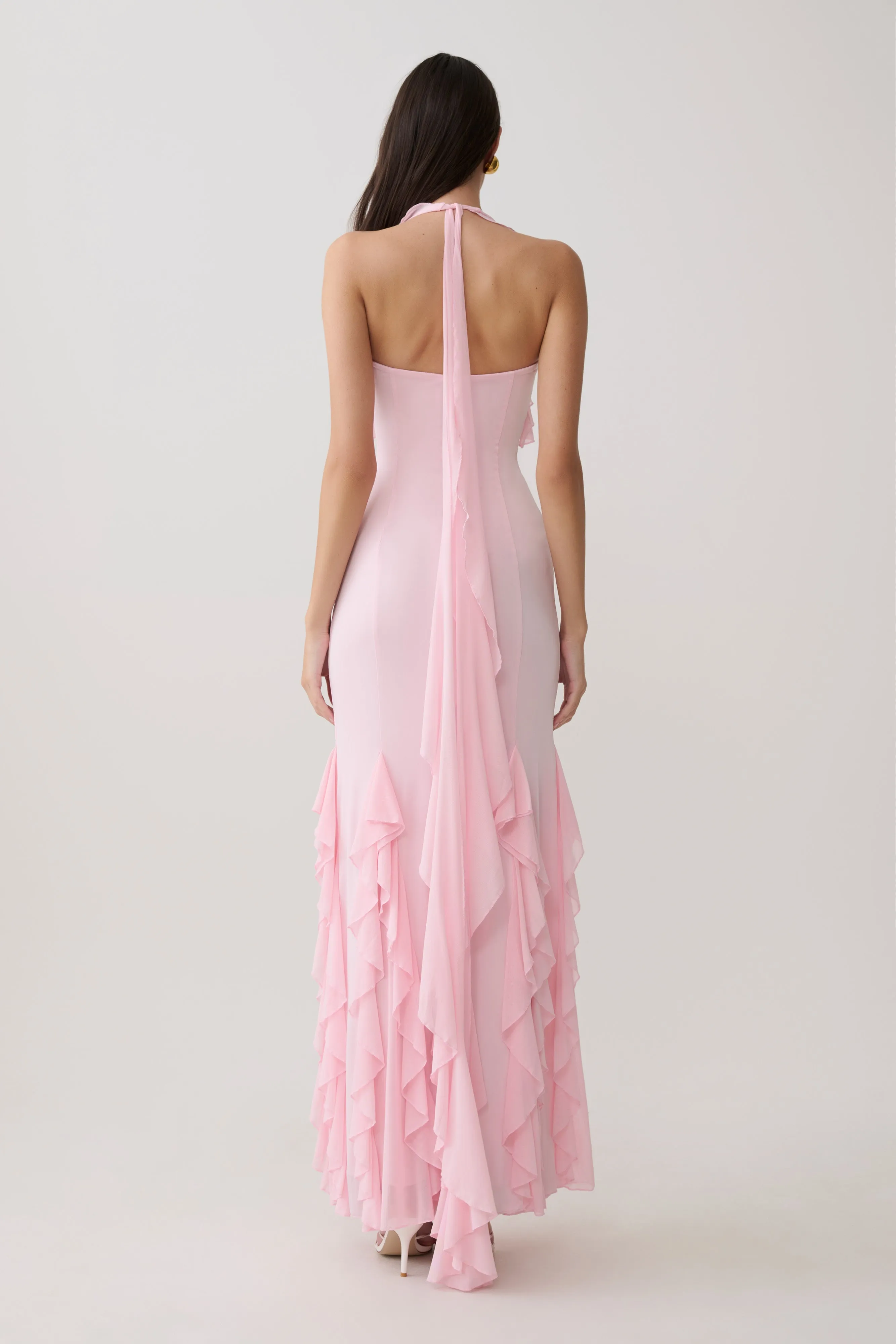 Etta Ruffle Slinky Maxi Dress - Pale Pink sold by Meshki product image thumbnail 2