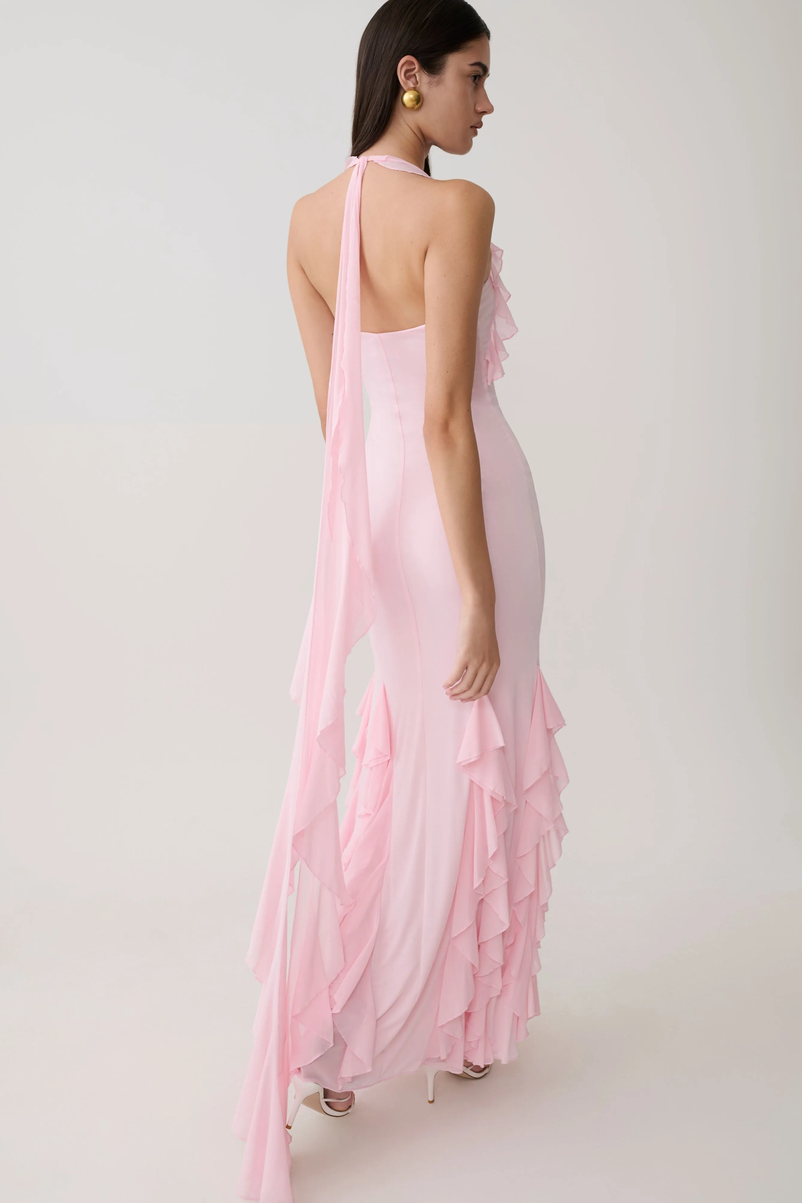 Etta Ruffle Slinky Maxi Dress - Pale Pink sold by Meshki product image thumbnail 3