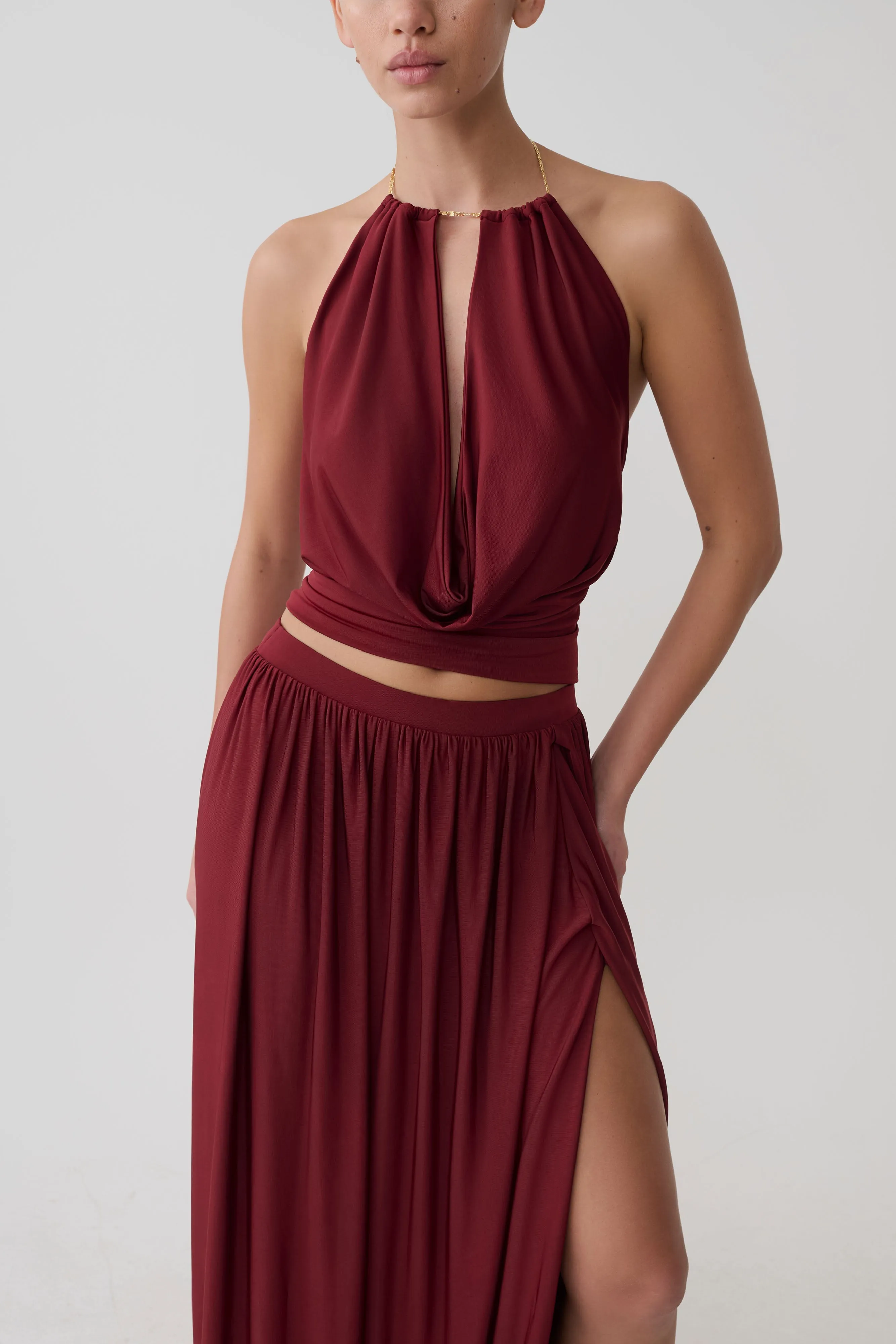Banks Halter Neck Top With Hardware - Wine sold by Meshki product image thumbnail 3