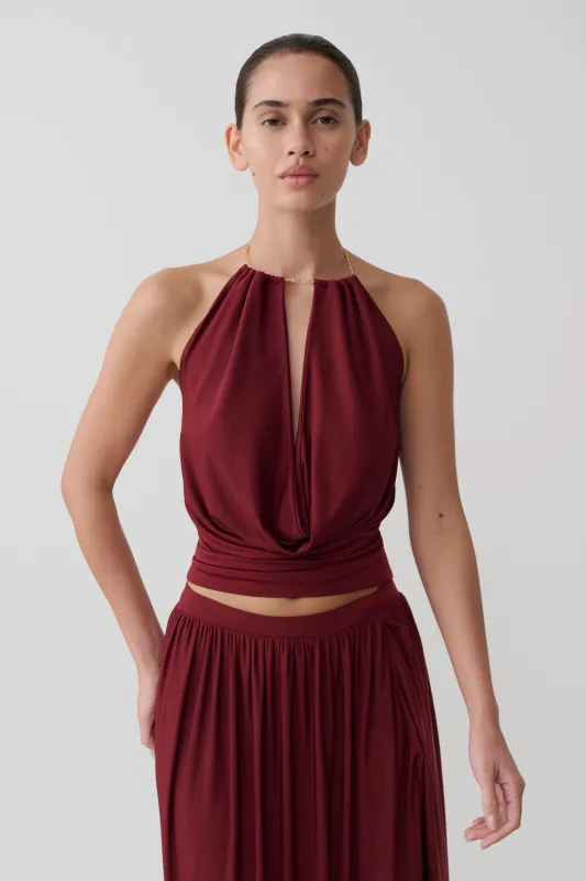 Banks Halter Neck Top With Hardware - Wine made by Meshki
