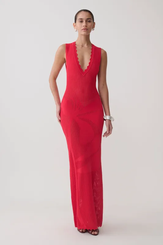 Pippa Floral Knit Maxi Dress - Pomegranate made by Meshki