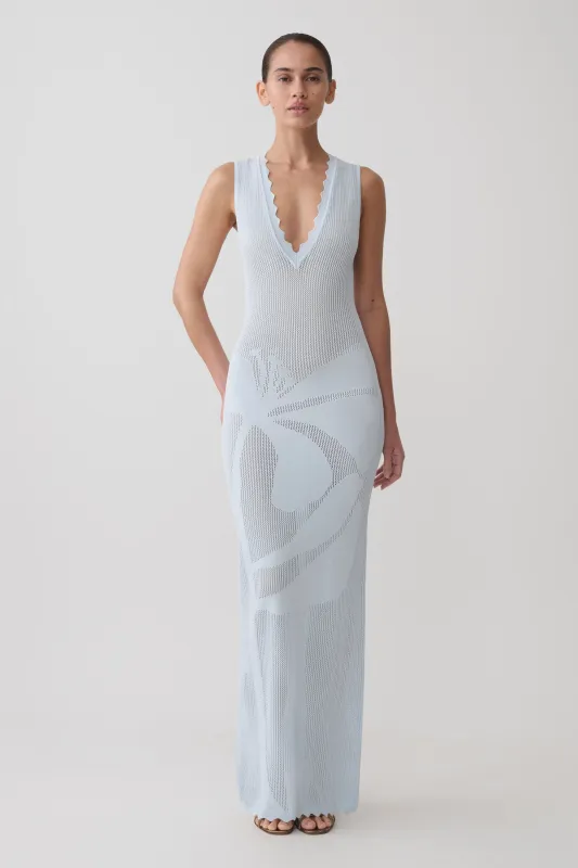 Pippa Floral Knit Maxi Dress - Light Blue made by Meshki