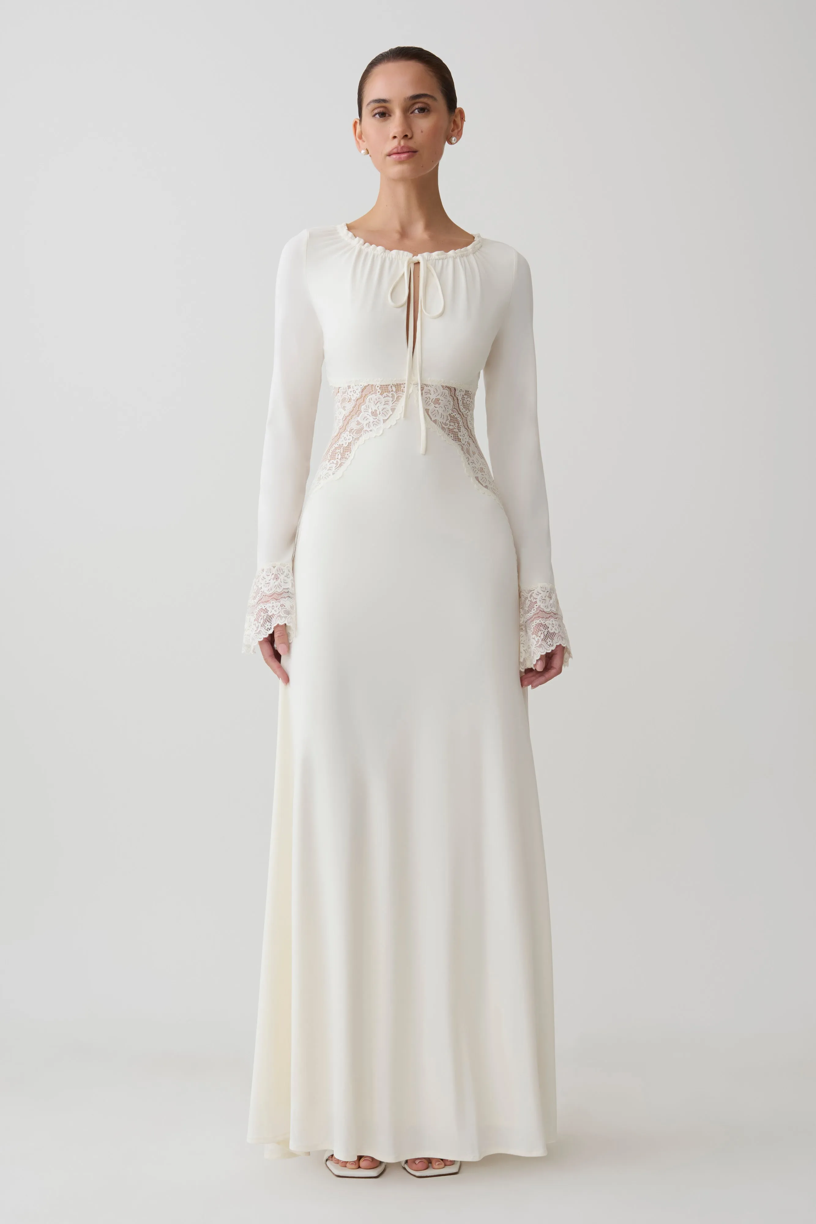 Elethea Lace Slinky Maxi Dress - Ivory sold by Meshki product image thumbnail 5