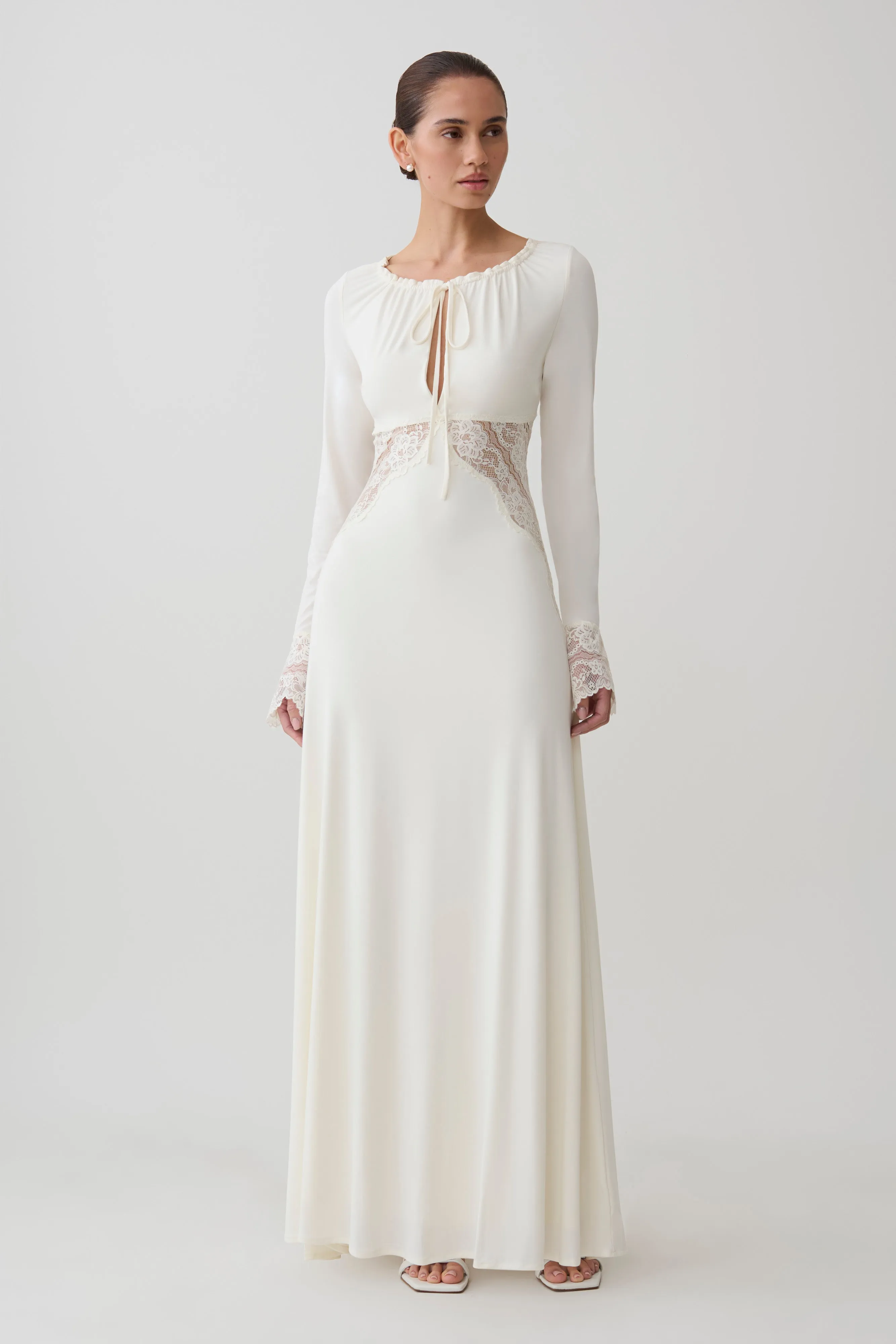 Elethea Lace Slinky Maxi Dress - Ivory sold by Meshki product image thumbnail 4