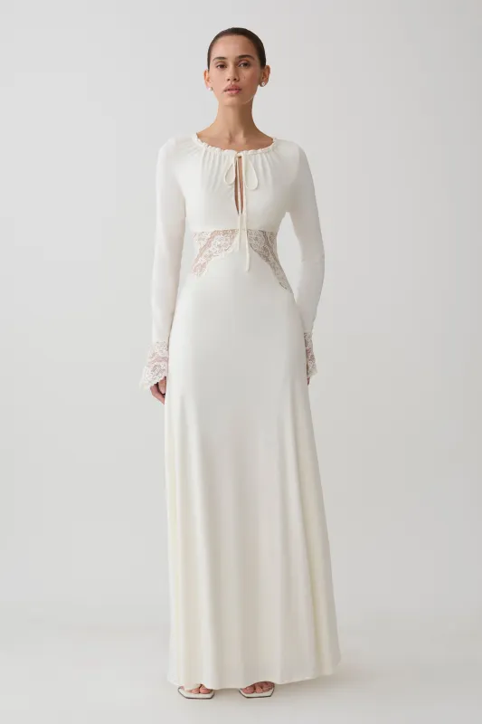 Elethea Lace Slinky Maxi Dress - Ivory made by Meshki