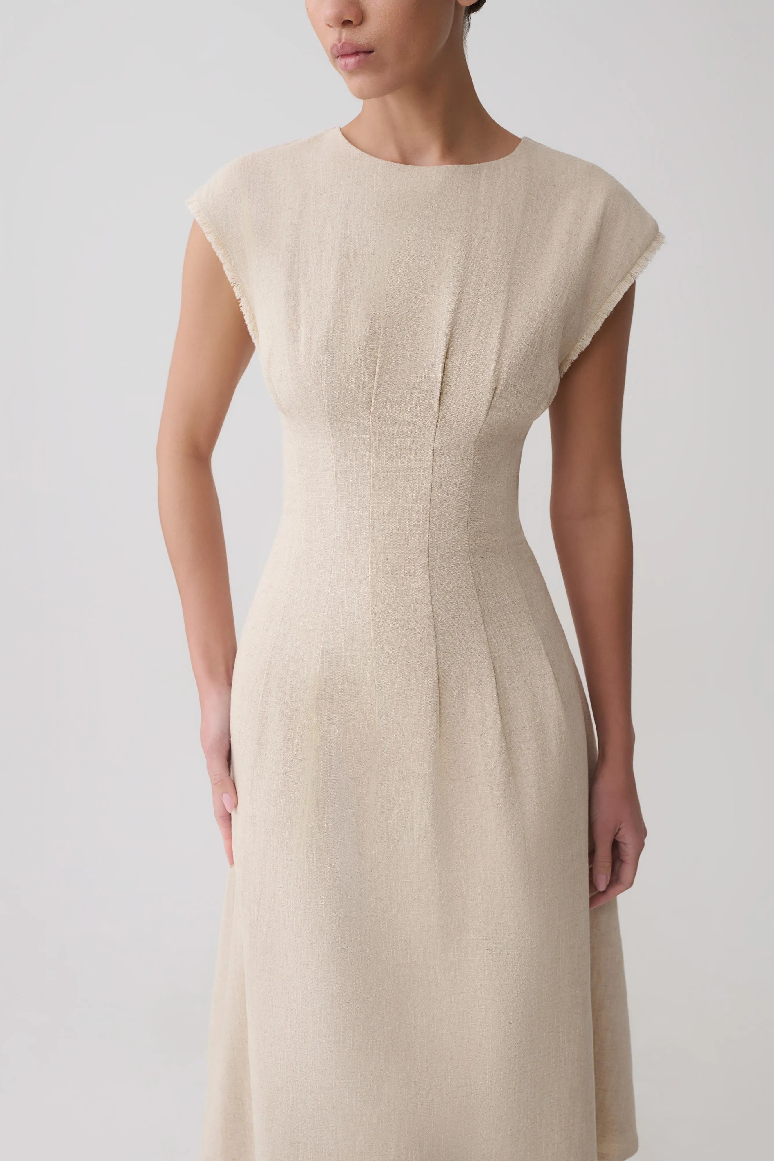 Zinia Linen Cap Sleeve Midi Dress - Natural sold by Meshki product image thumbnail 5