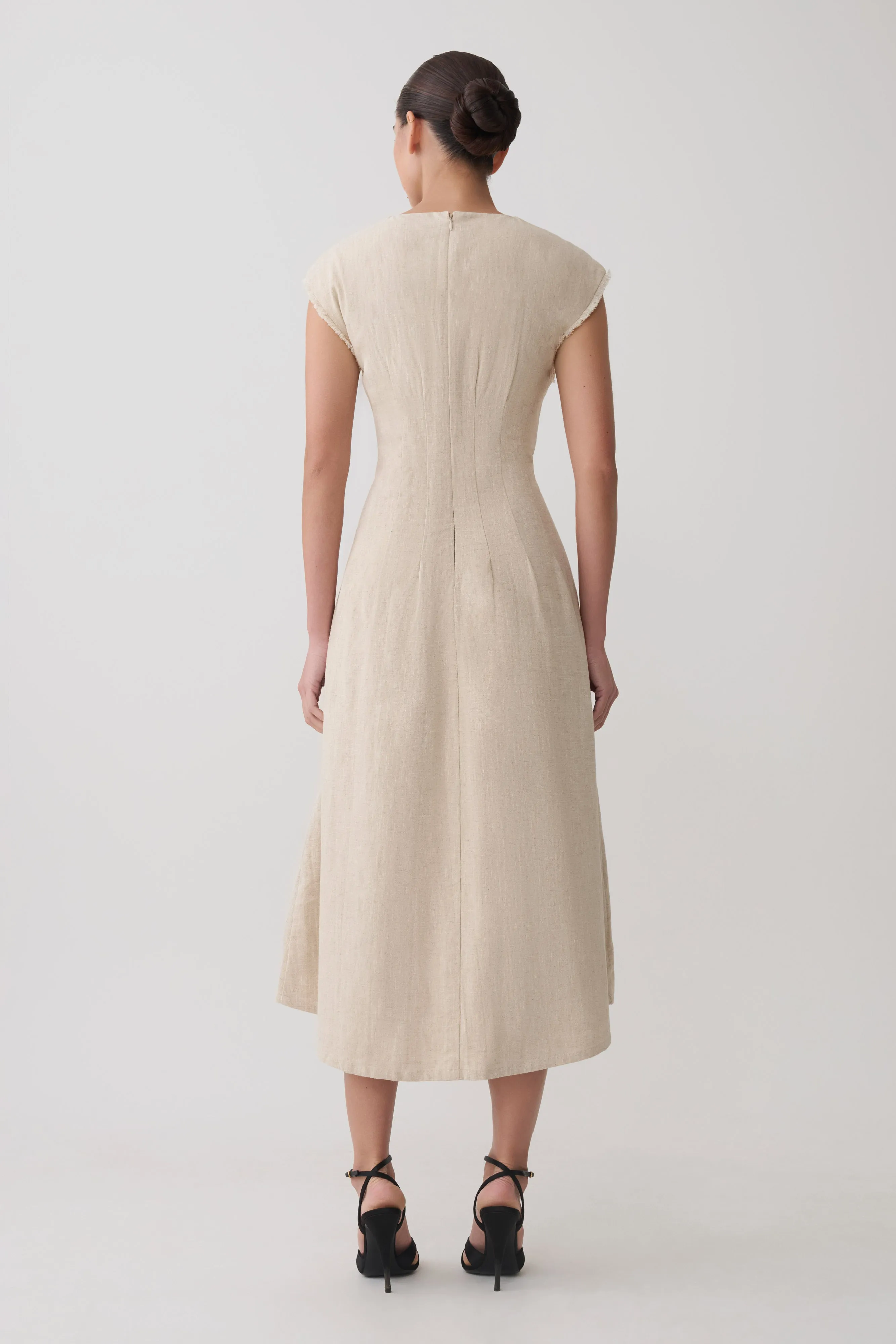 Zinia Linen Cap Sleeve Midi Dress - Natural sold by Meshki product image thumbnail 2