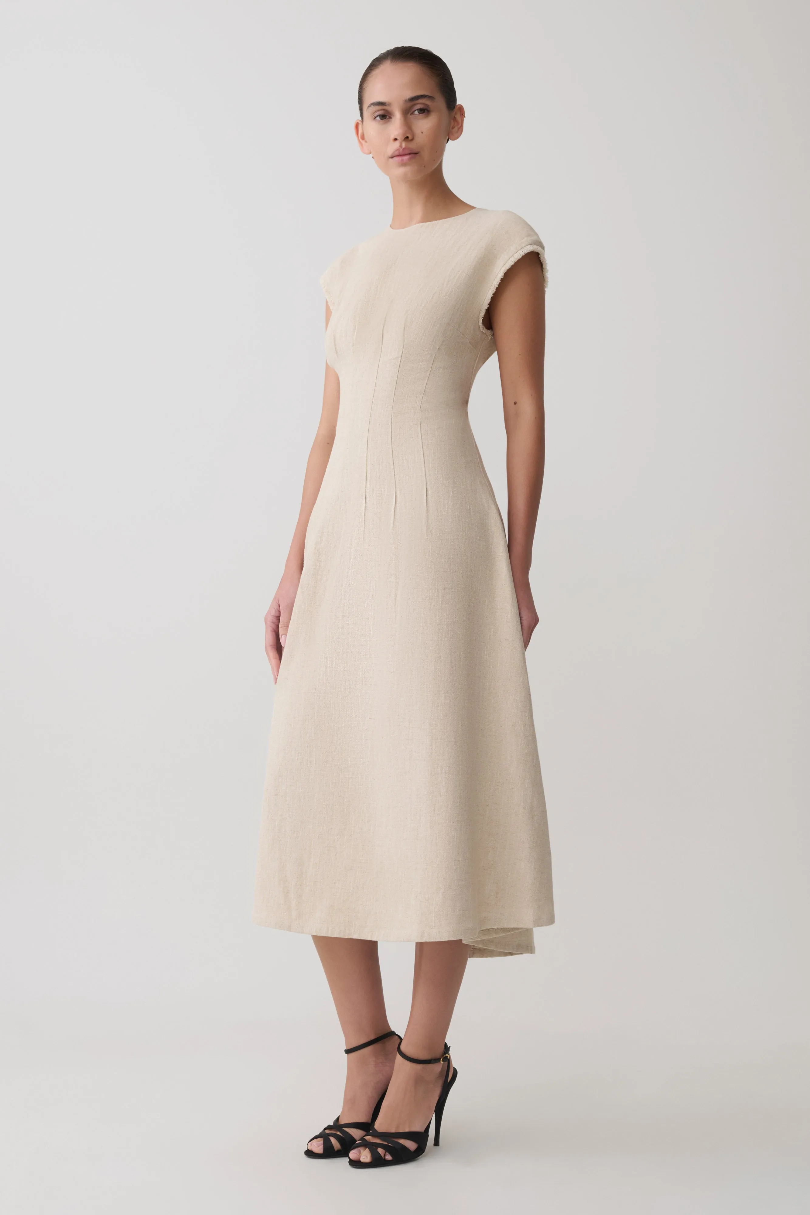 Zinia Linen Cap Sleeve Midi Dress - Natural sold by Meshki product image thumbnail 3