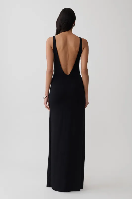 Yura Backless Twist Maxi Dress - Black made by Meshki