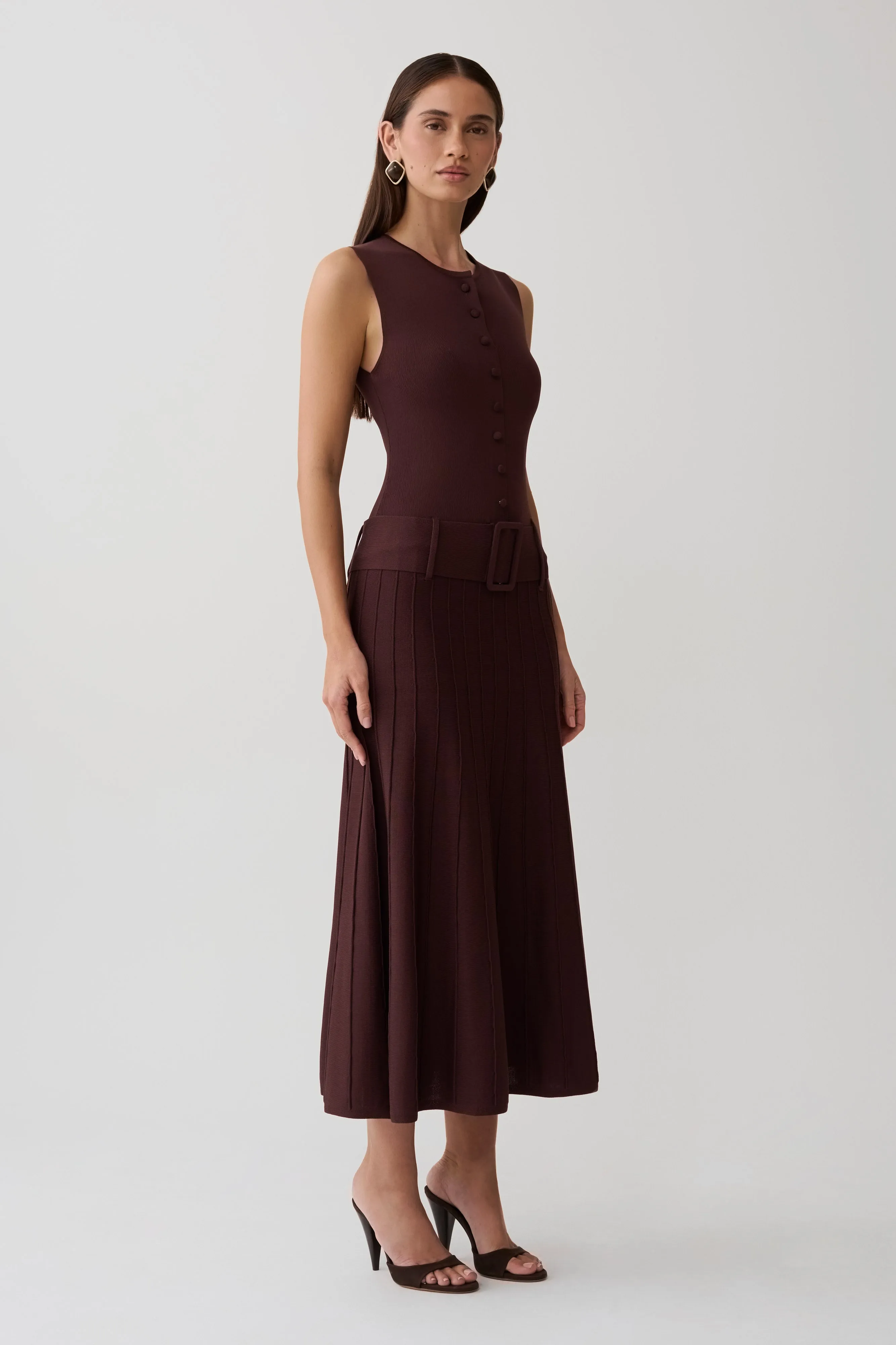 Rebena Pleated Midi Dress - Chocolate sold by Meshki product image thumbnail 3