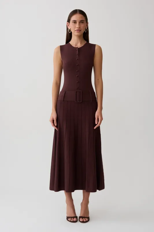 Rebena Pleated Midi Dress - Chocolate made by Meshki