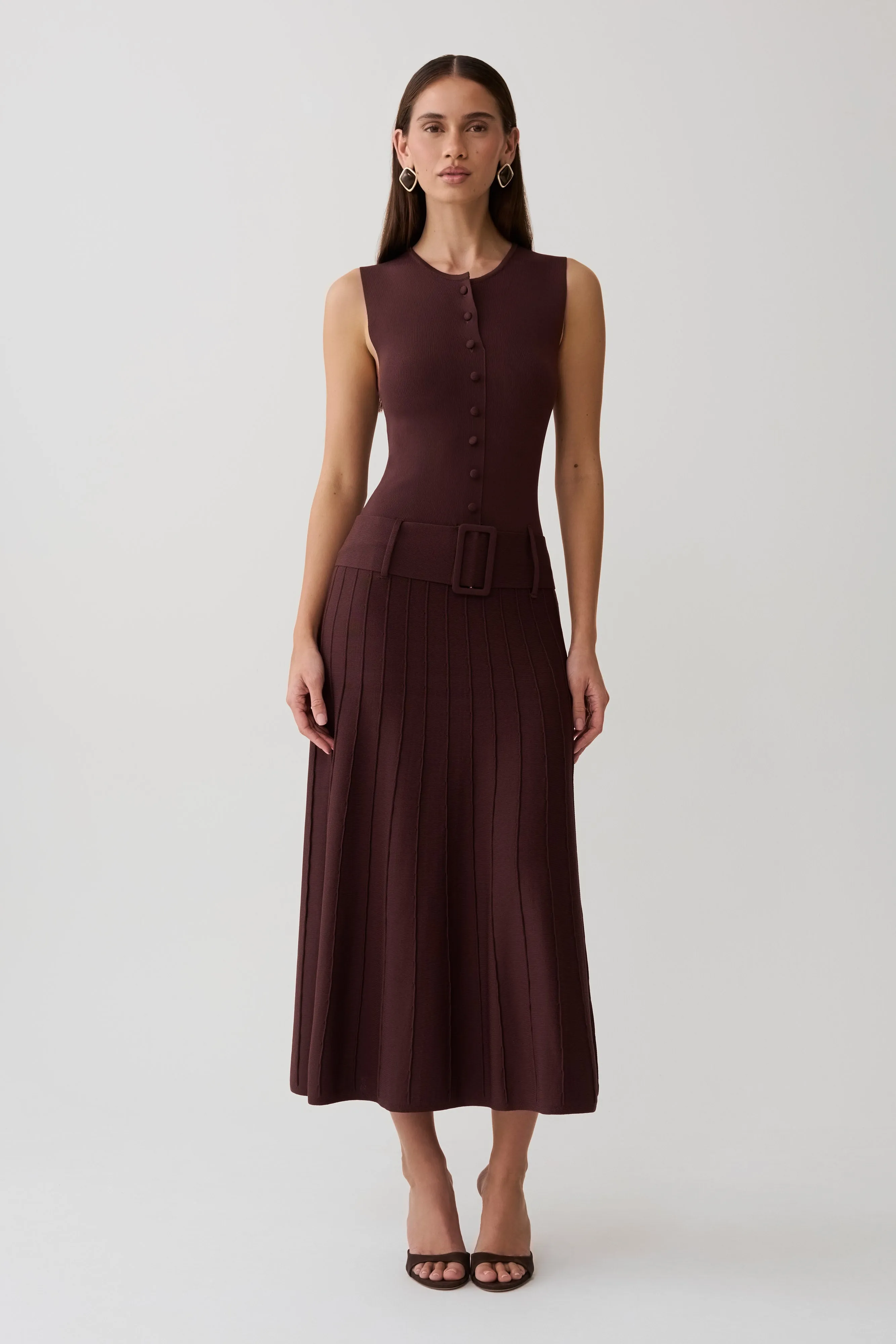Rebena Pleated Midi Dress - Chocolate sold by Meshki product image thumbnail 5
