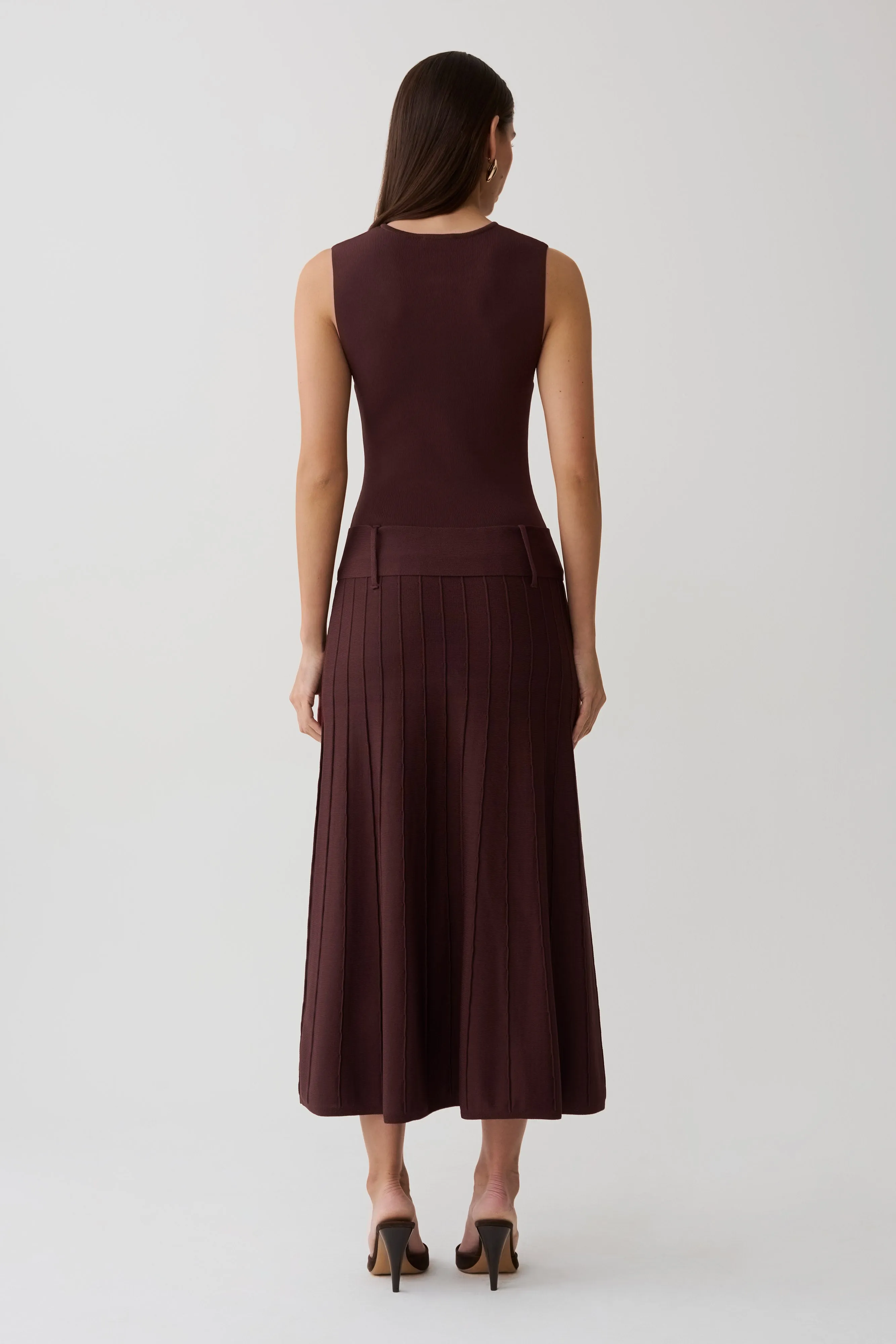 Rebena Pleated Midi Dress - Chocolate sold by Meshki product image thumbnail 2