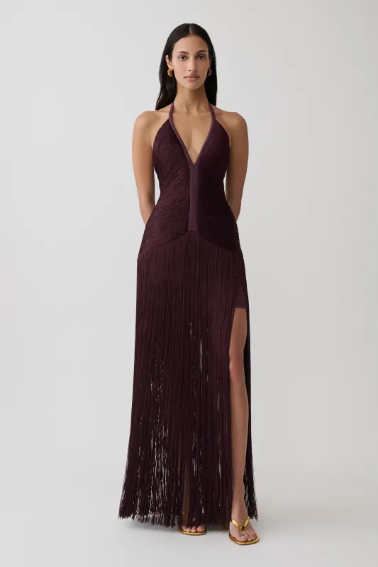 Tiffany Fringe Maxi Dress - Plum made by Meshki