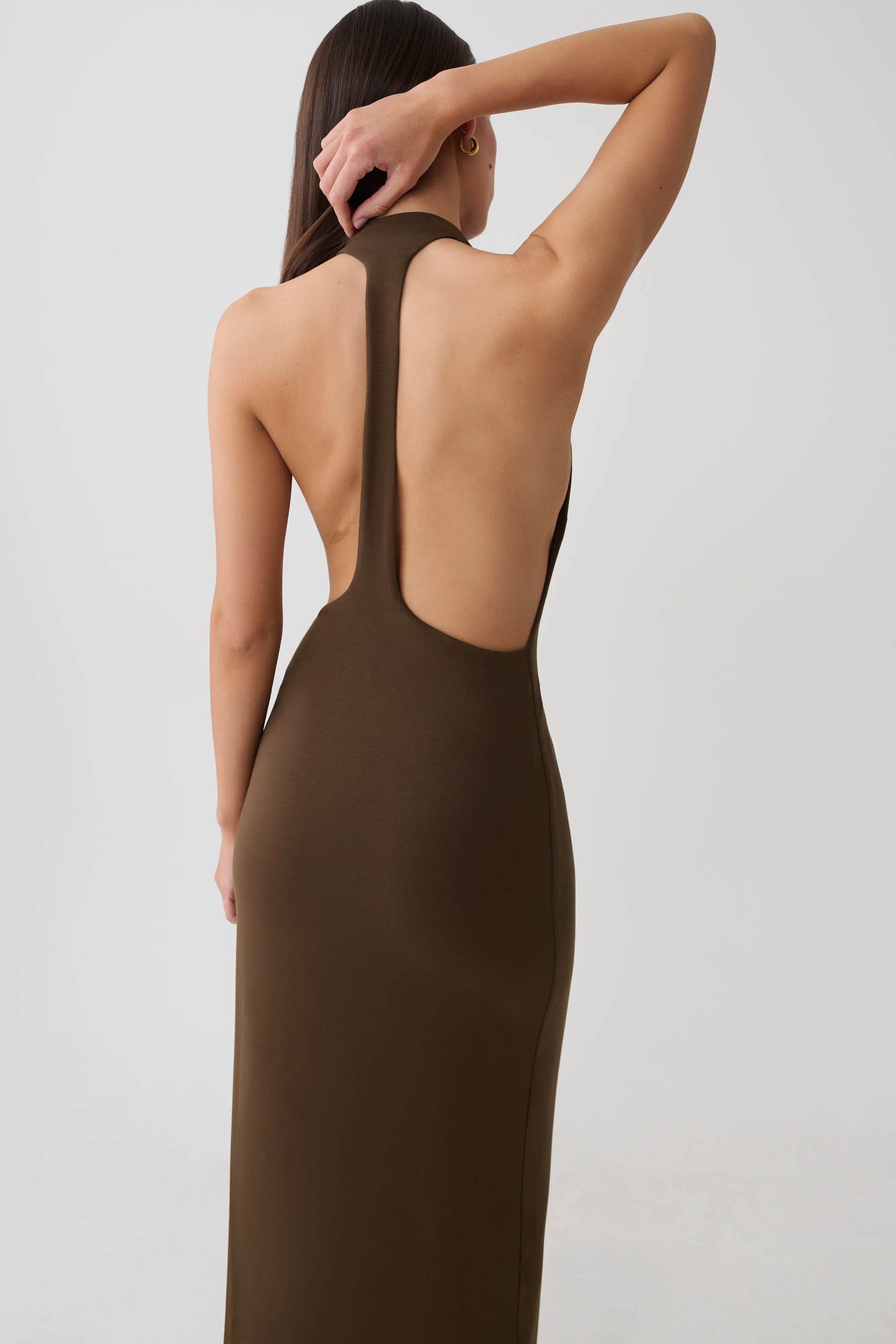 Halley Back T-Strap Maxi Dress - Chocolate sold by Meshki product image thumbnail 4